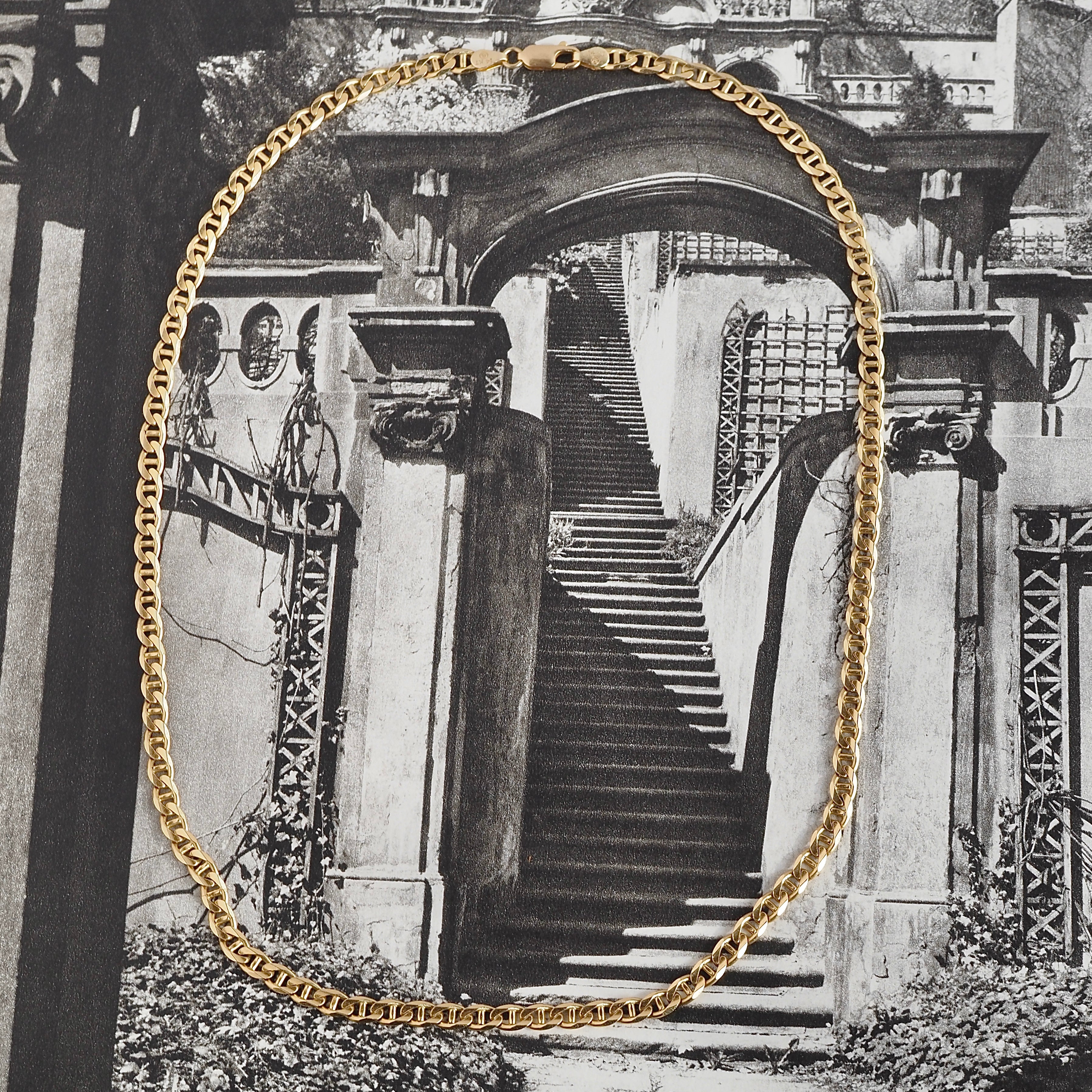 Vintage Italian Faceted Solid Link Mariner Chain 14k Gold 20" Necklace