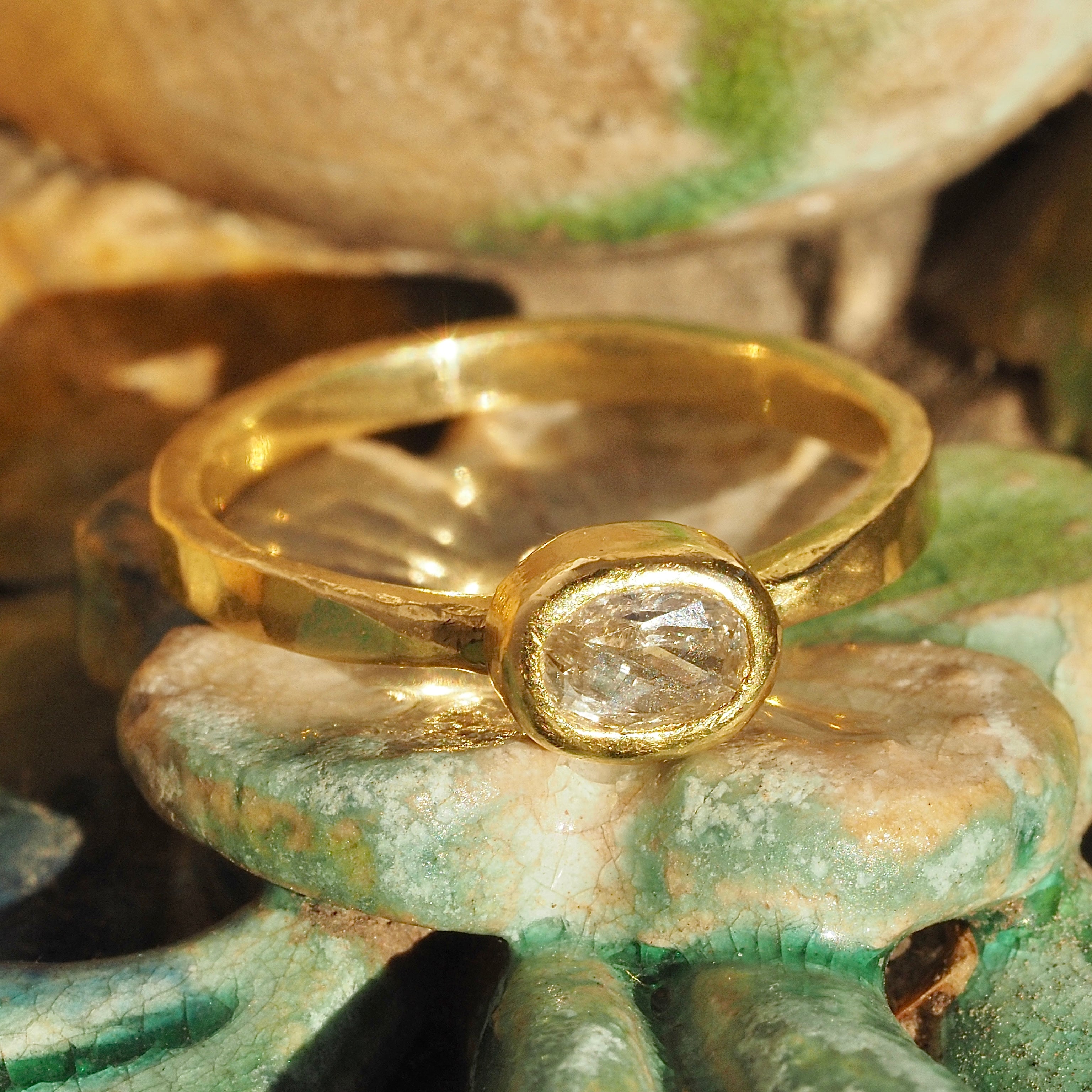 Textural 22k Gold and Grey Diamond Ring