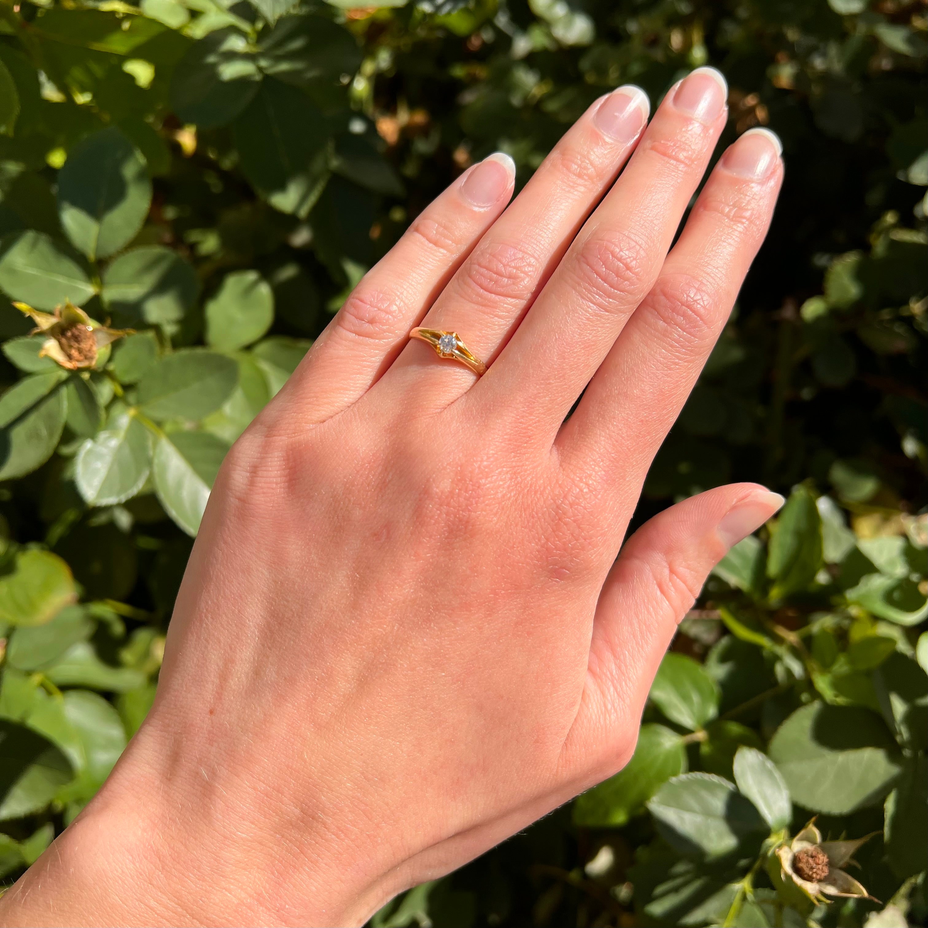 Antique Art Nouveau English Old European Cut Diamond Belcher Set 18k Gold Engagement Ring