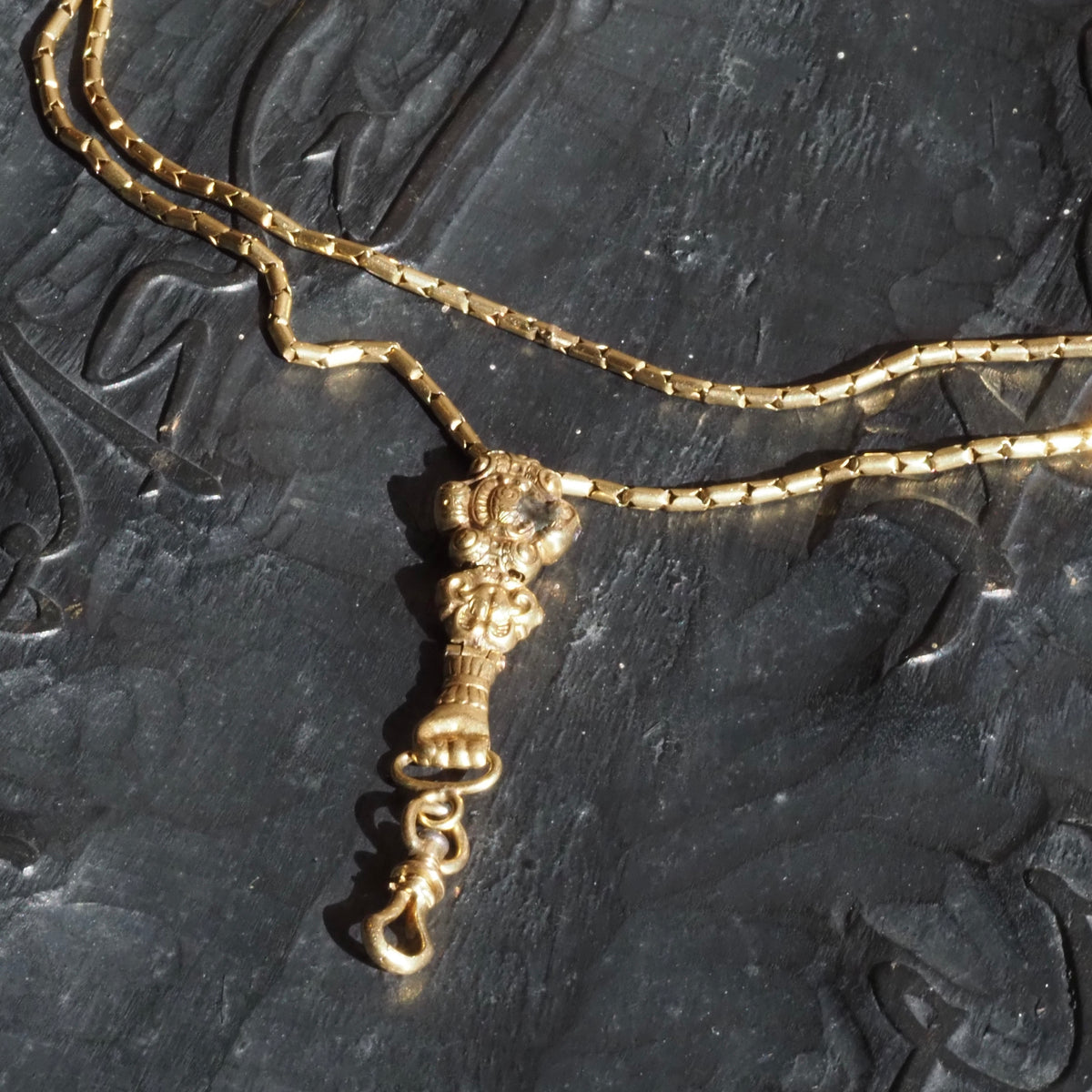 Antique c. 1837-1847 French 18k Gold Chain with Hand Swivel Clip and Slider Necklace
