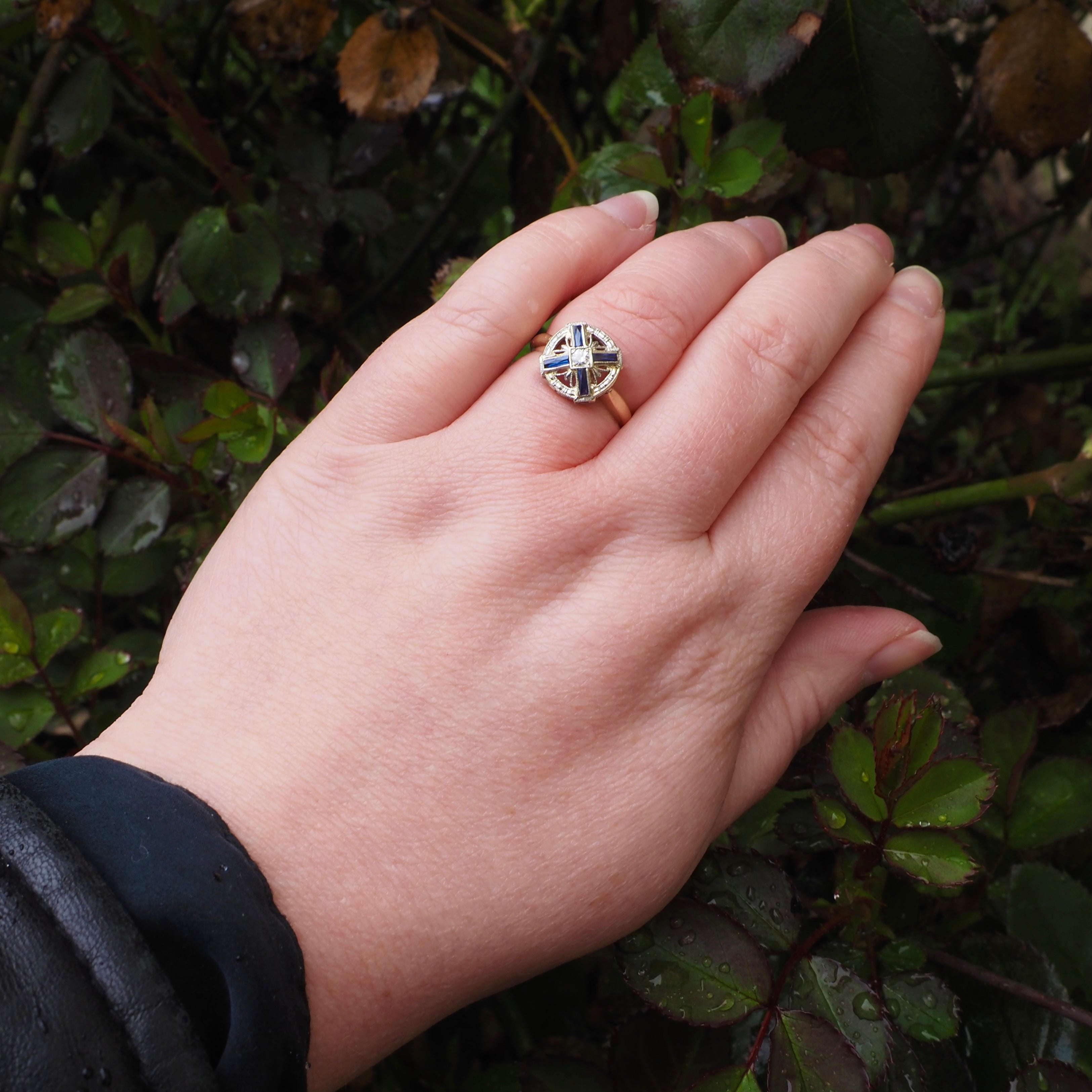 Art Deco Sapphire and Diamond 14k Gold Ring