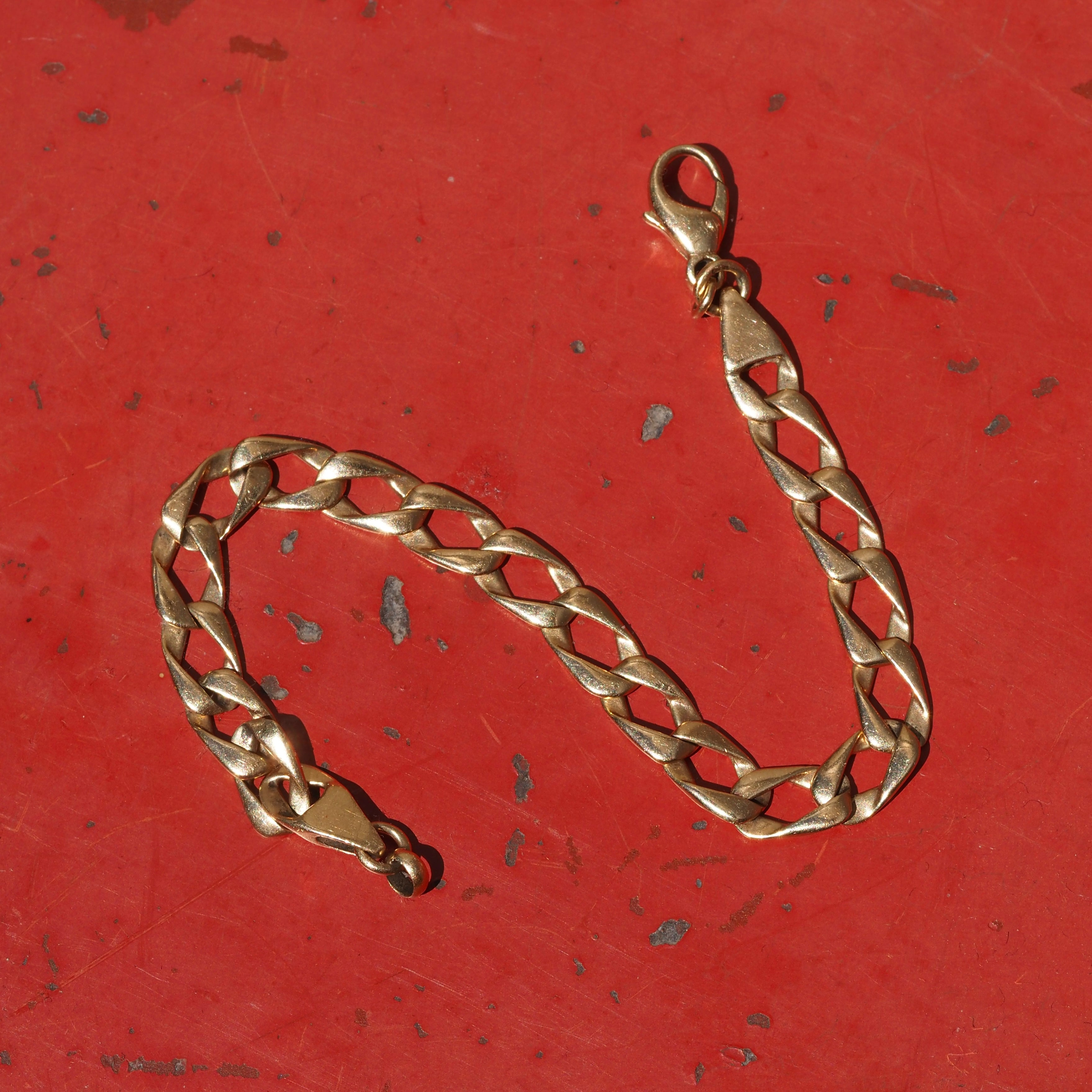 Vintage Italian Flat Folded Curb Link 14k Gold Bracelet