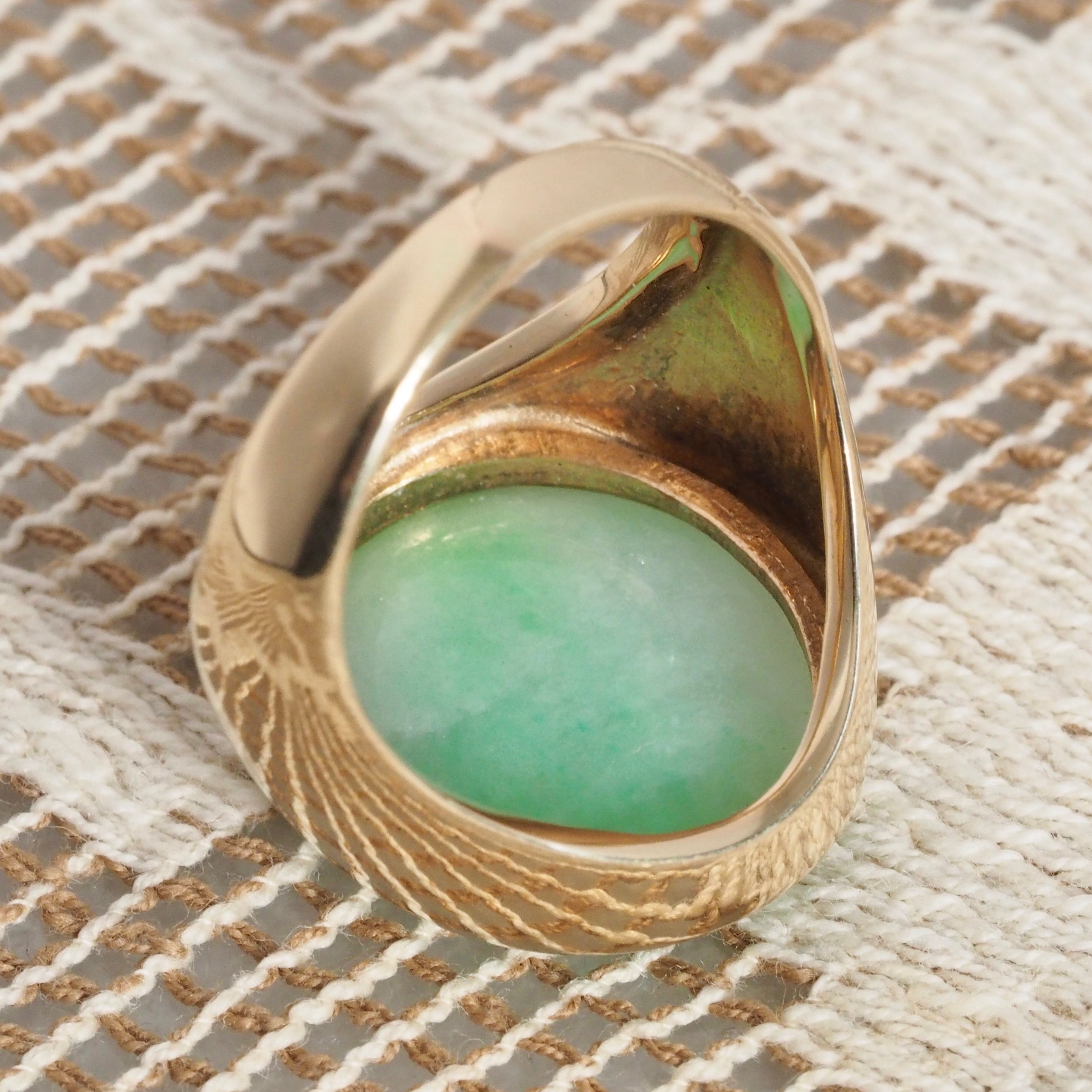 Vintage 14k Gold Moss in Snow Jadeite Ring
