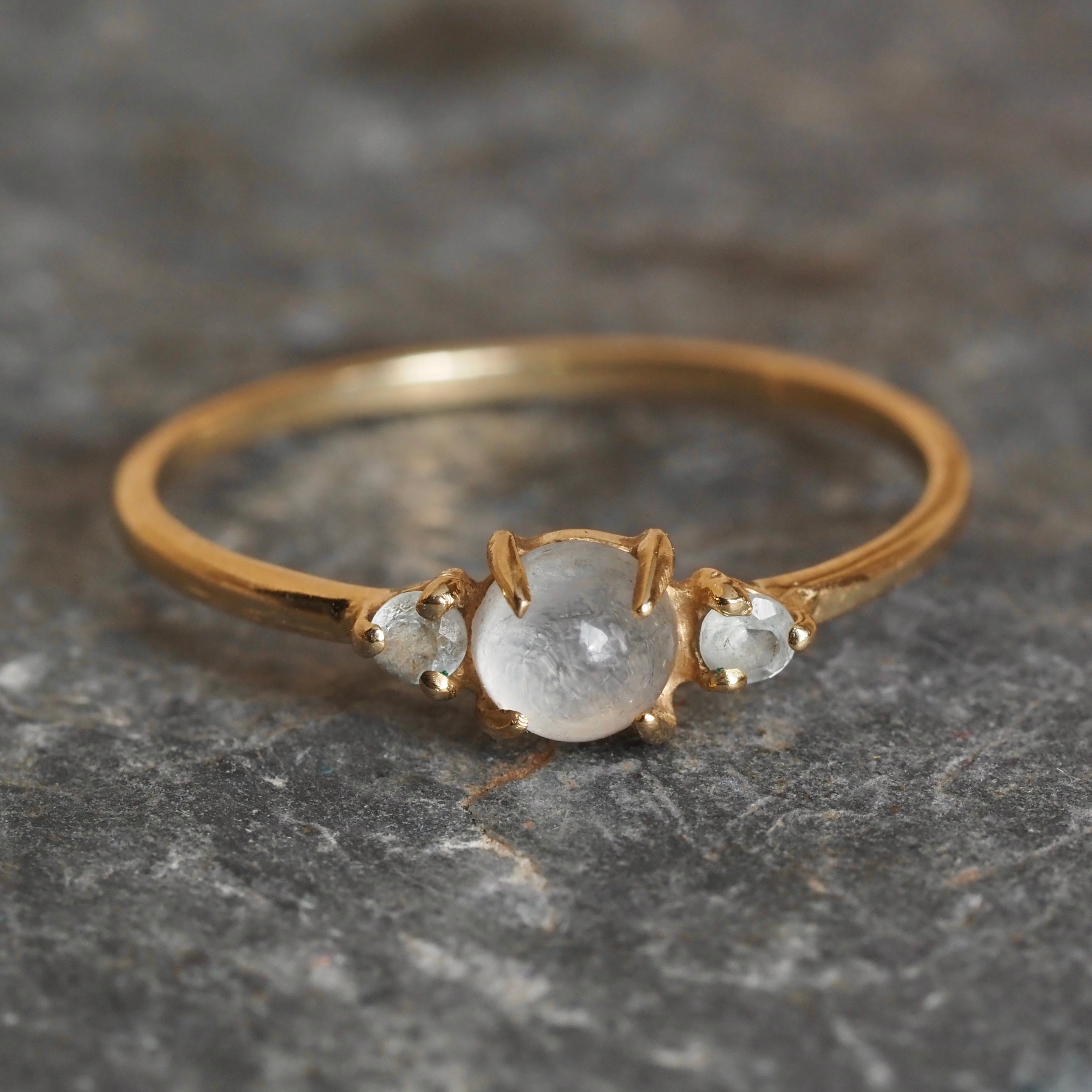 Moonstone and Aquamarine 14k Gold Ring