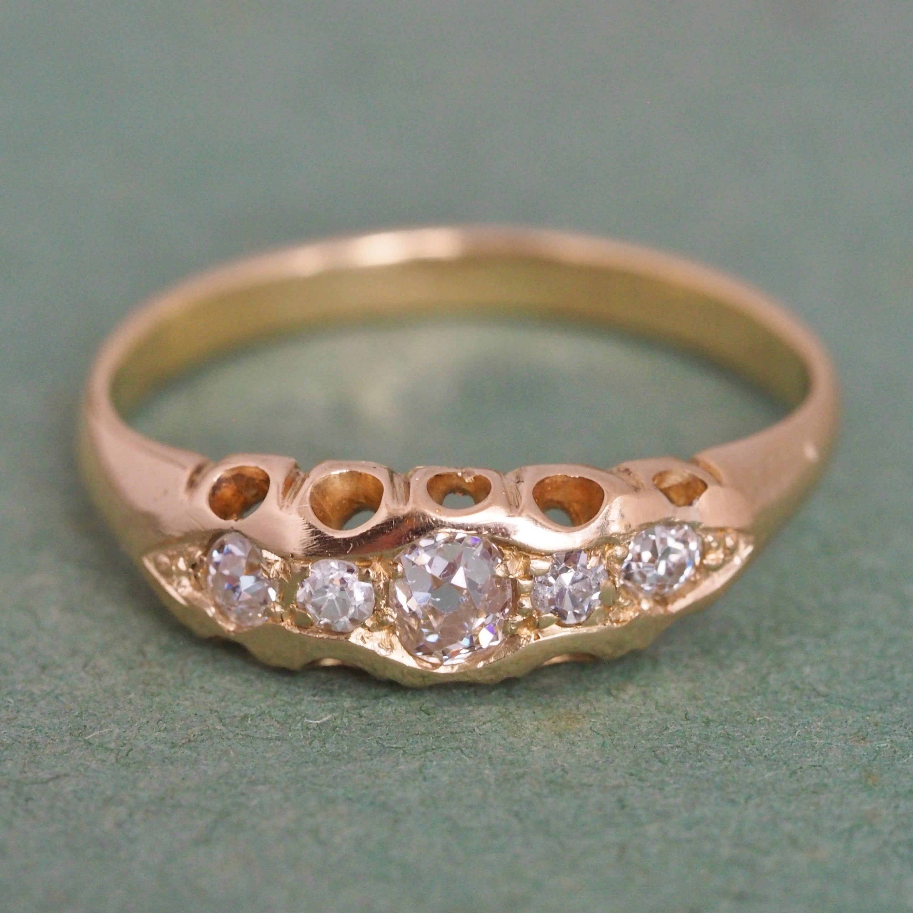 Antique Victorian 18k Gold Old Mine Cut Diamond Five Stone Ring