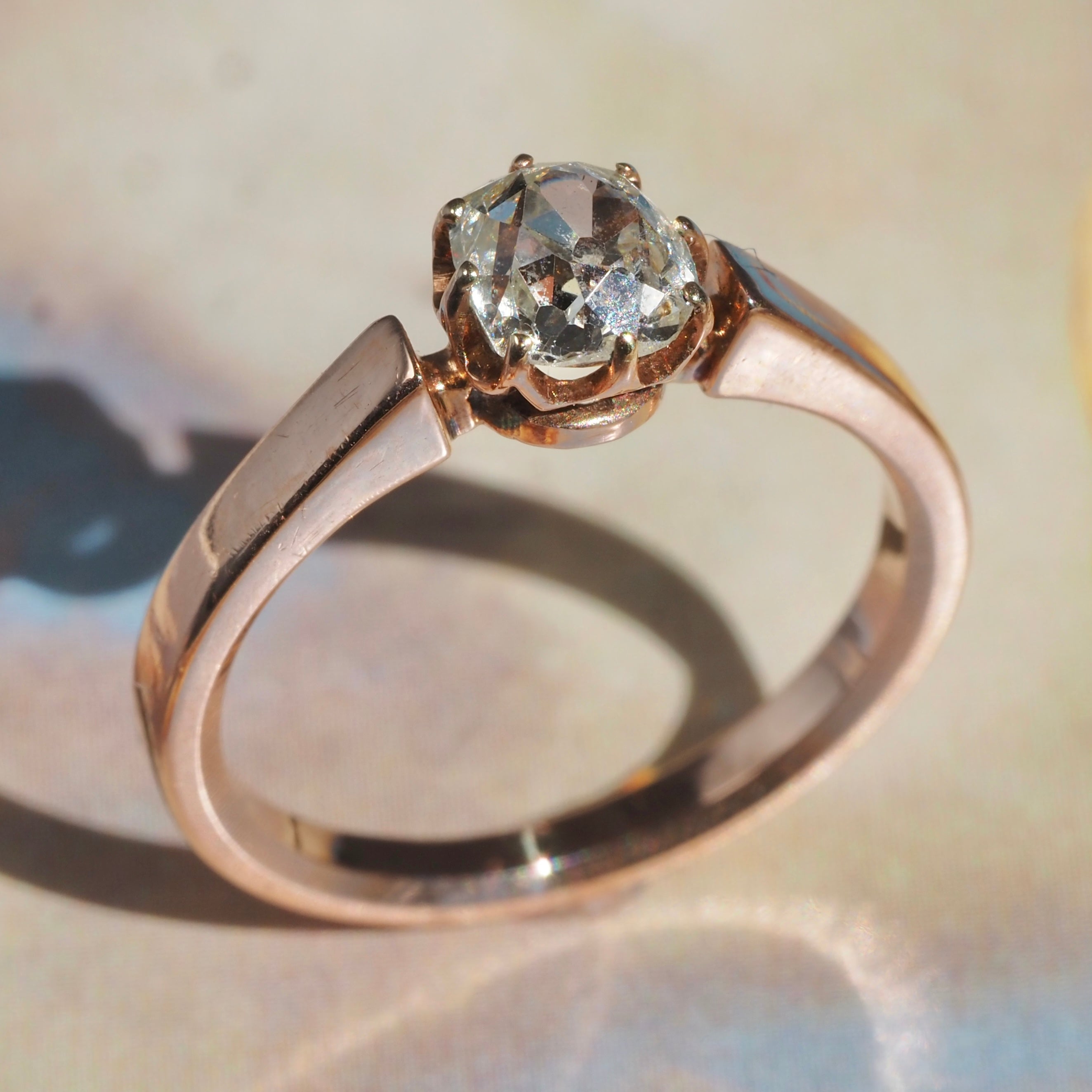 Antique Victorian Old Mine Cut Diamond 14k Gold Solitaire Engagement Ring