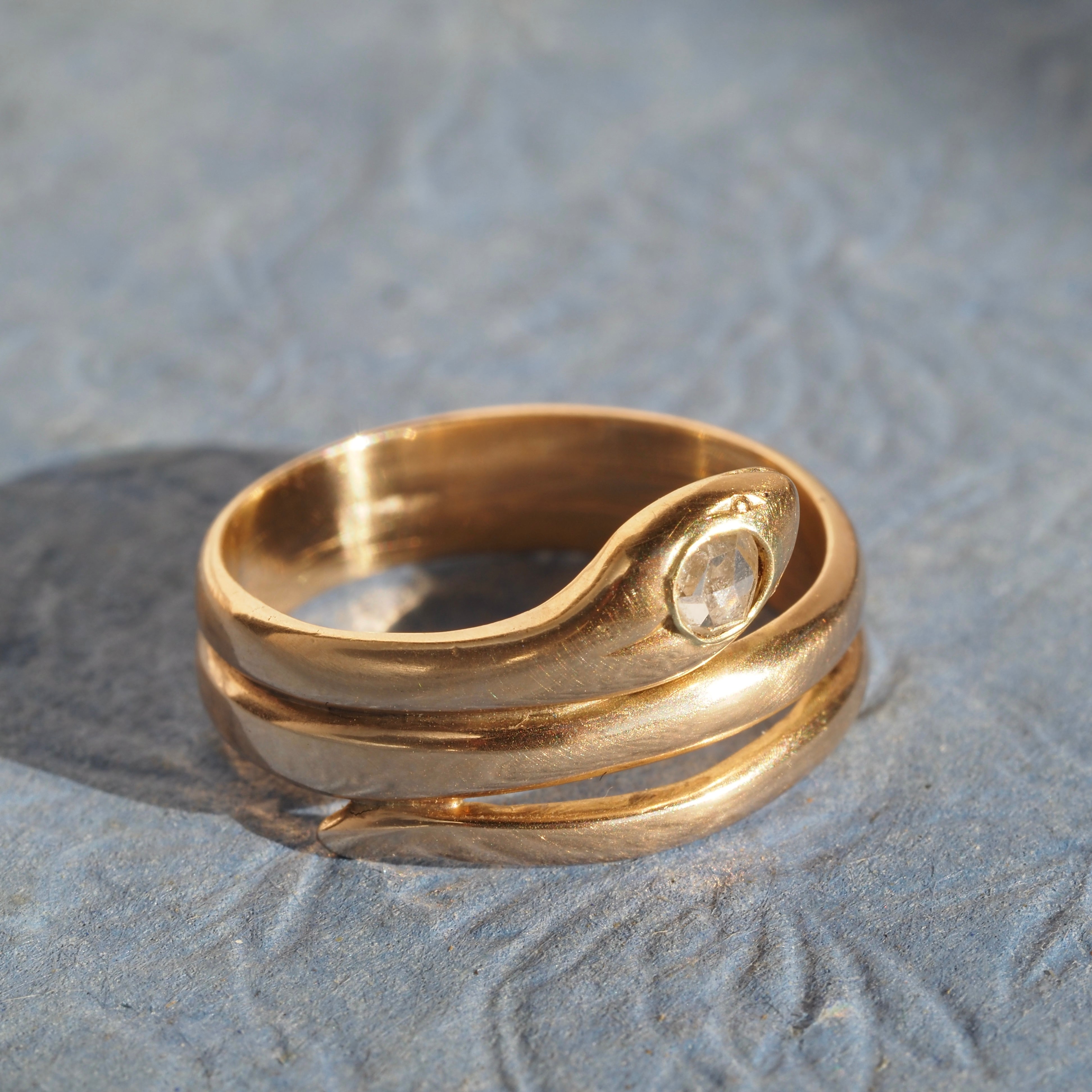 Antique Snake 14k Gold Rose Cut Diamond Ring
