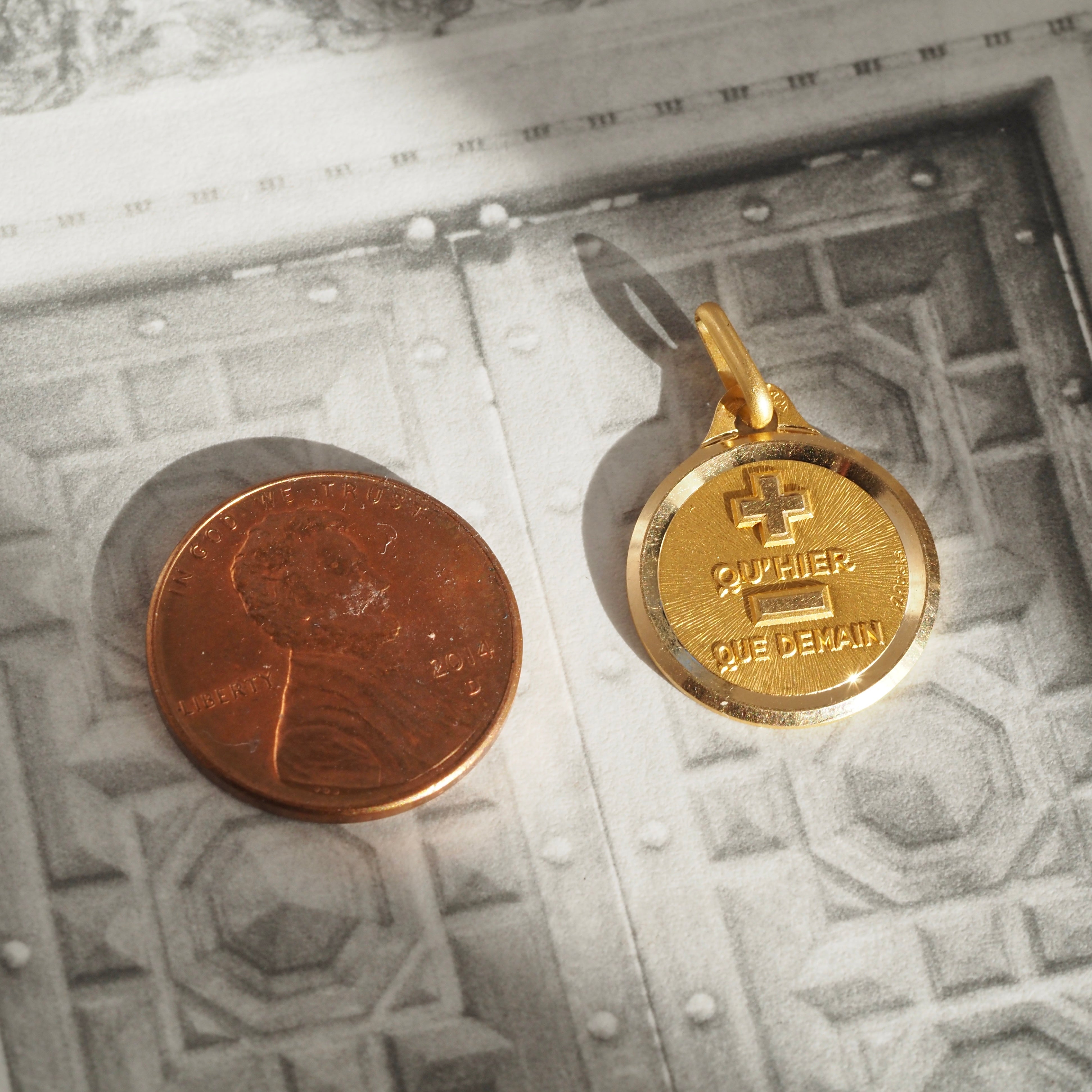 Vintage French 18k Gold Augis "More Today Than Yesterday, Less Than Tomorrow" Pendant