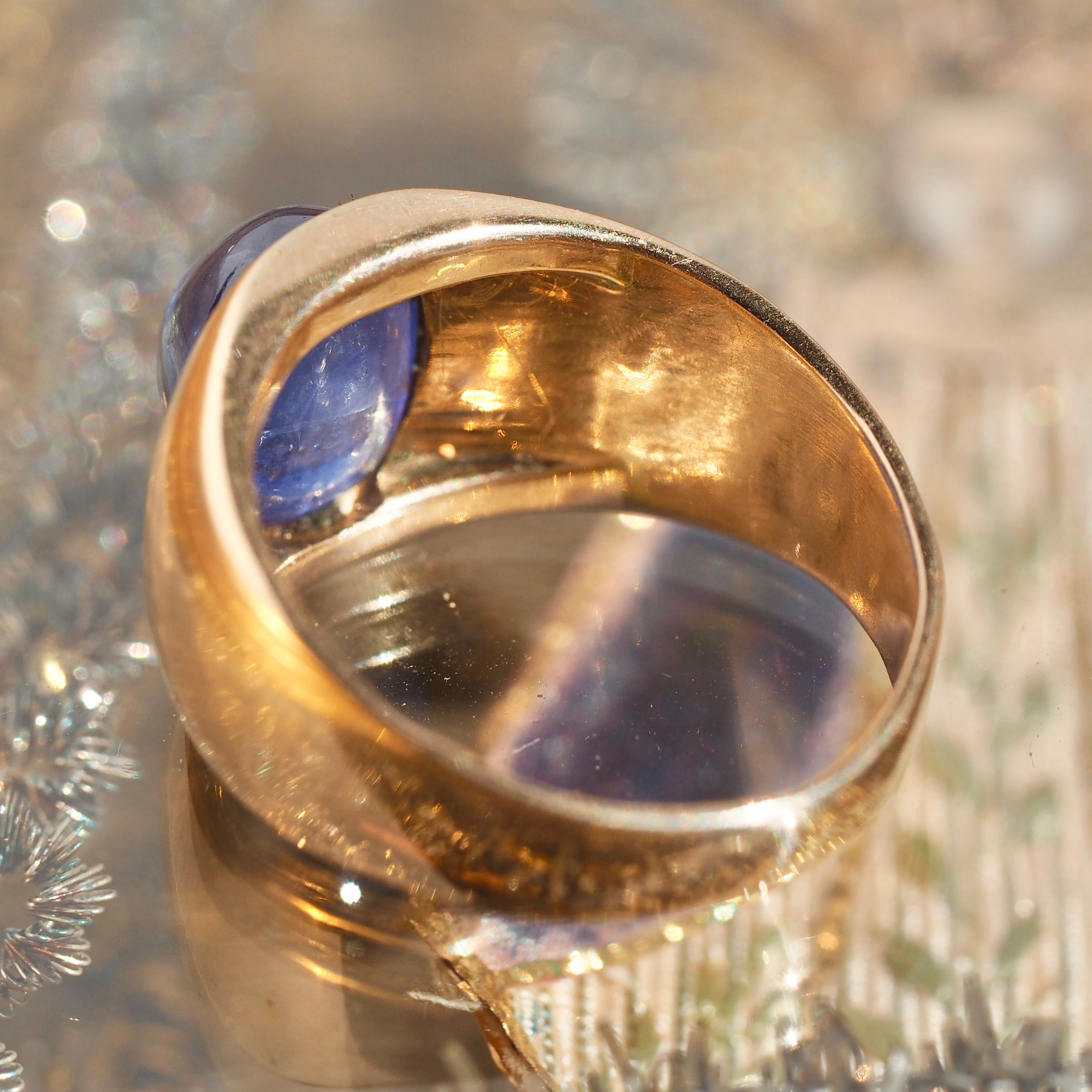 Vintage 14k Gold Natural Sapphire Sugarloaf Cabochon Ring