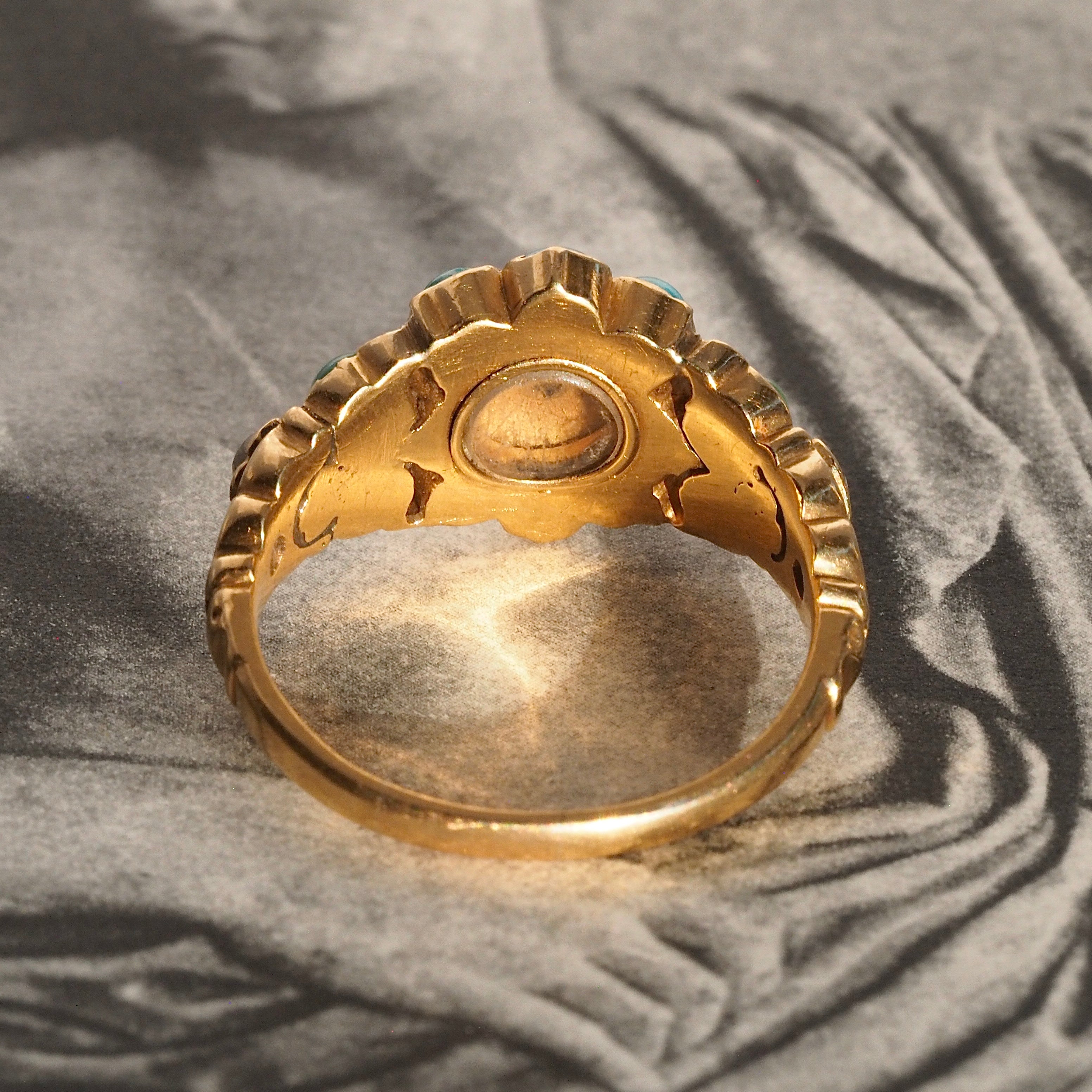 Antique Georgian 18k Gold Turquoise, Pearl and Diamond Ring