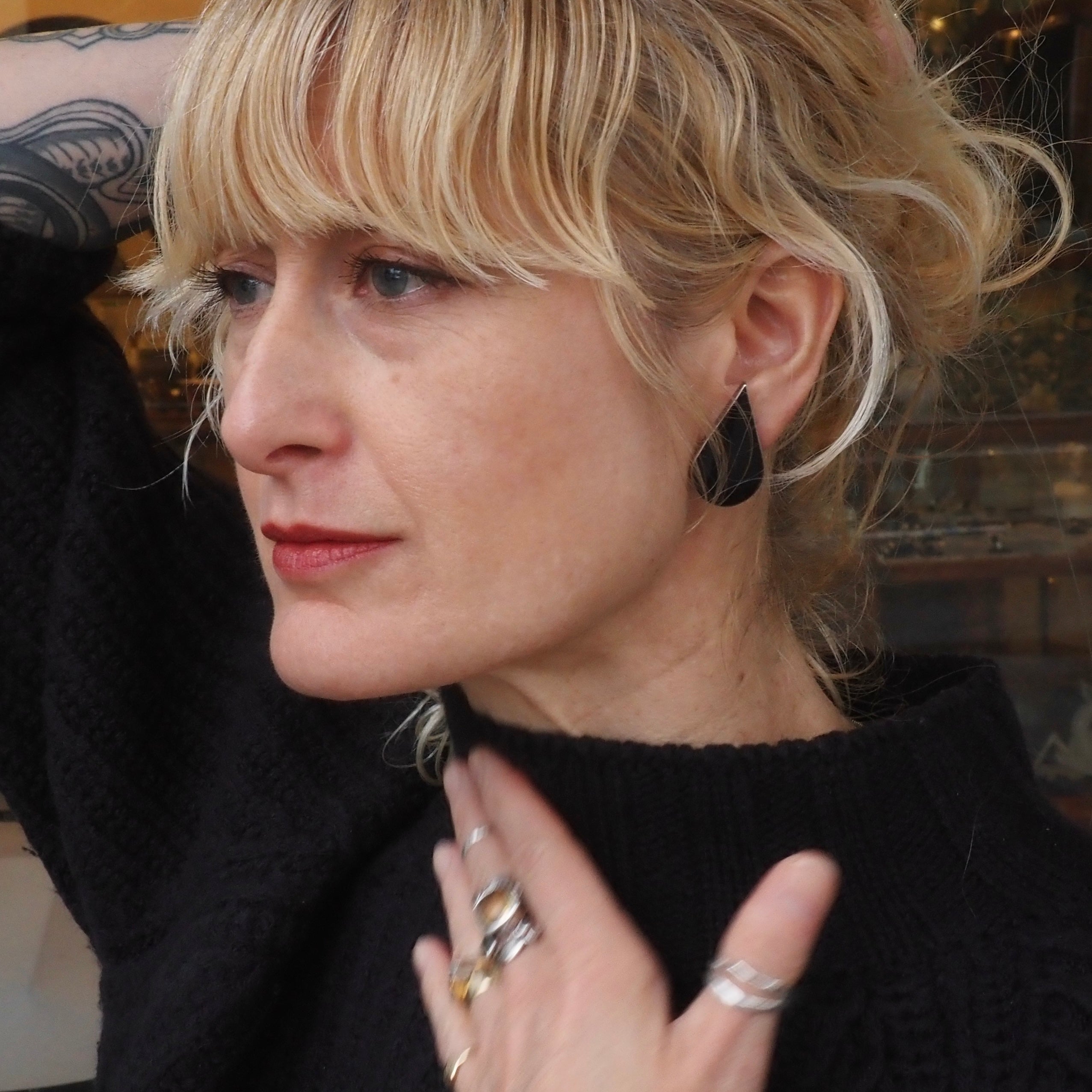 Vintage Taxco Onyx Sterling Silver Teardrop Earrings