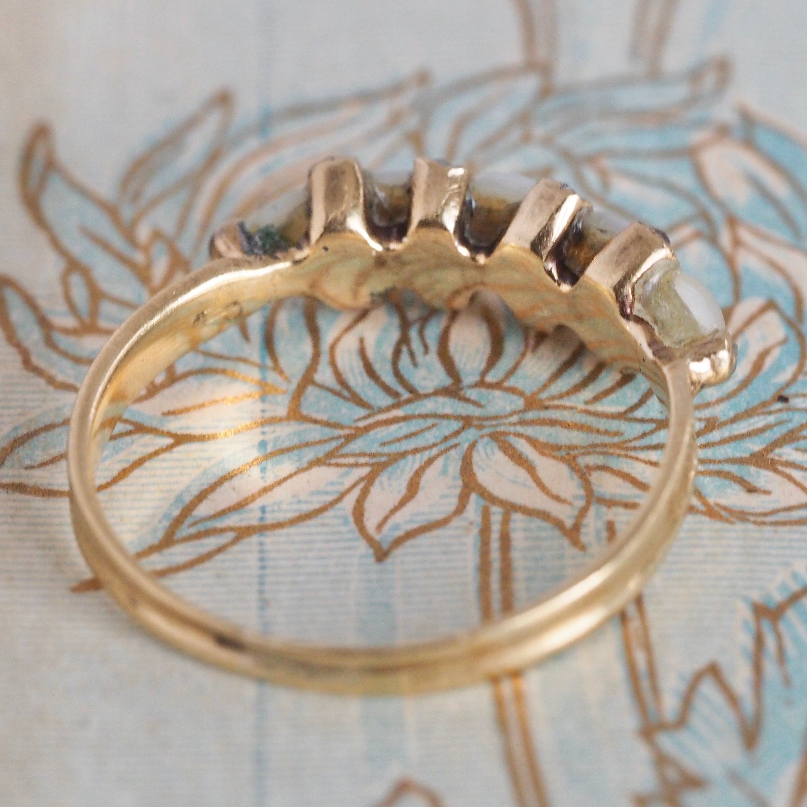 Antique Georgian 14k Gold Pearl and Rose Cut Diamond Ring