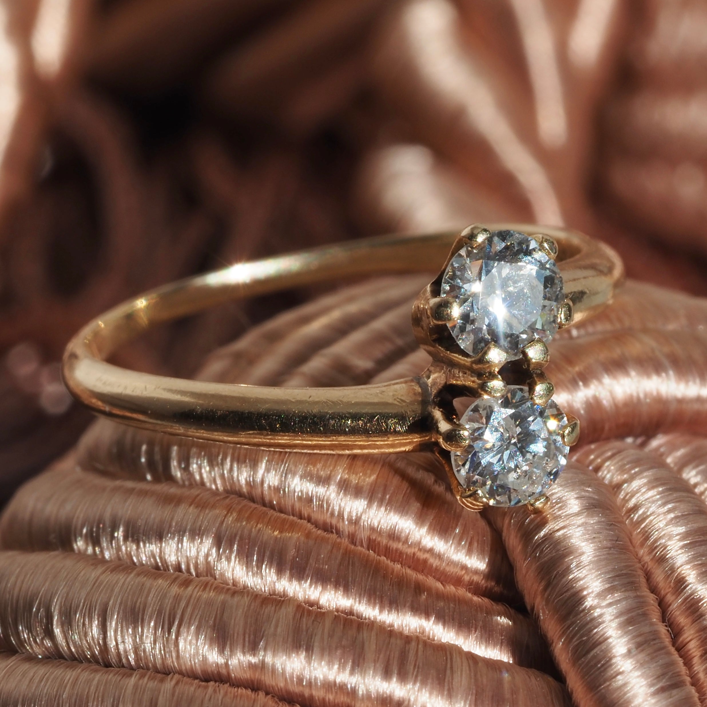 Antique Moi et Toi Old European Cut Diamond 14k Gold Engagement Ring