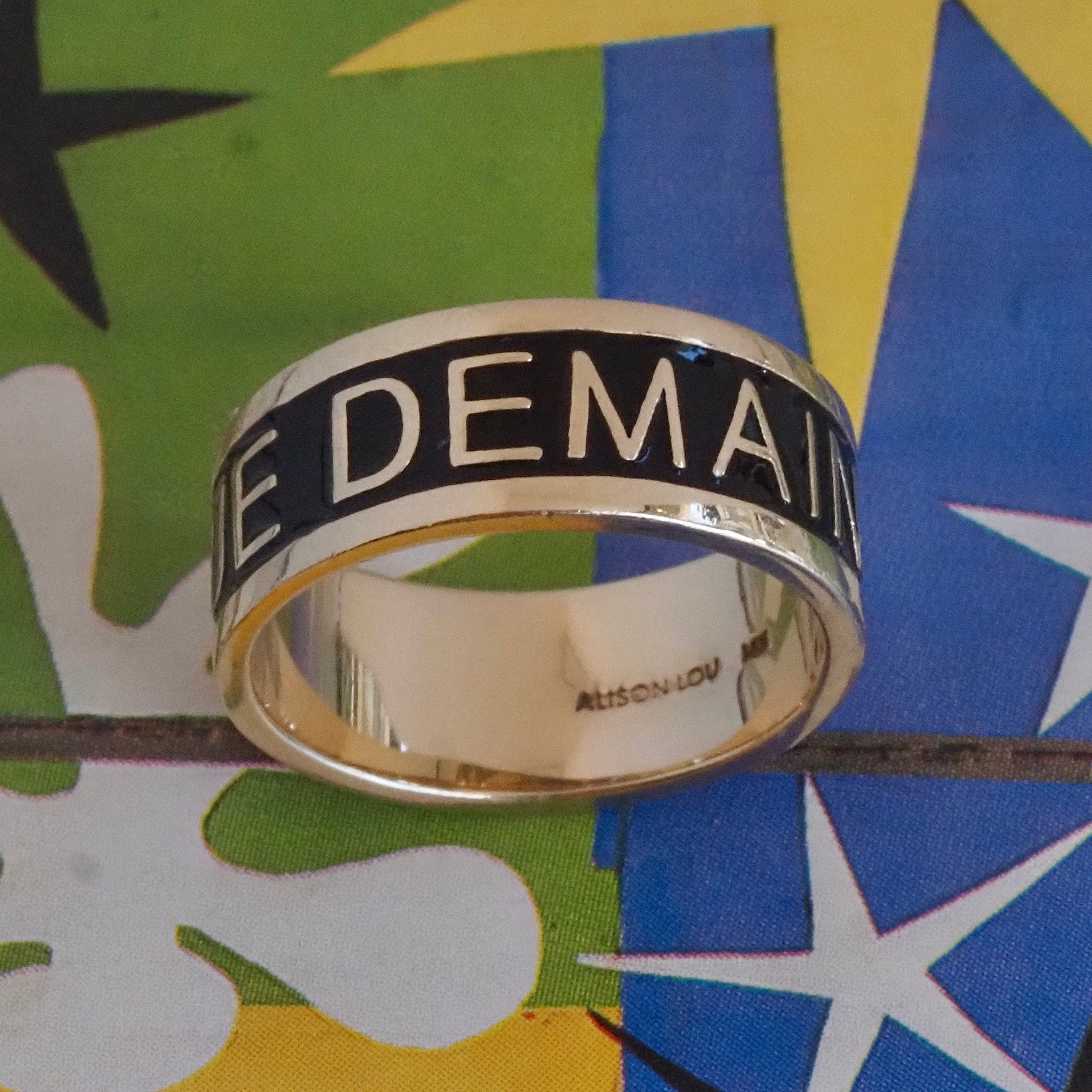 Qu'Heir Que Demain "More Than Yesterday, Less Than Tomorrow" 14k Gold Black Enamel Wide Band