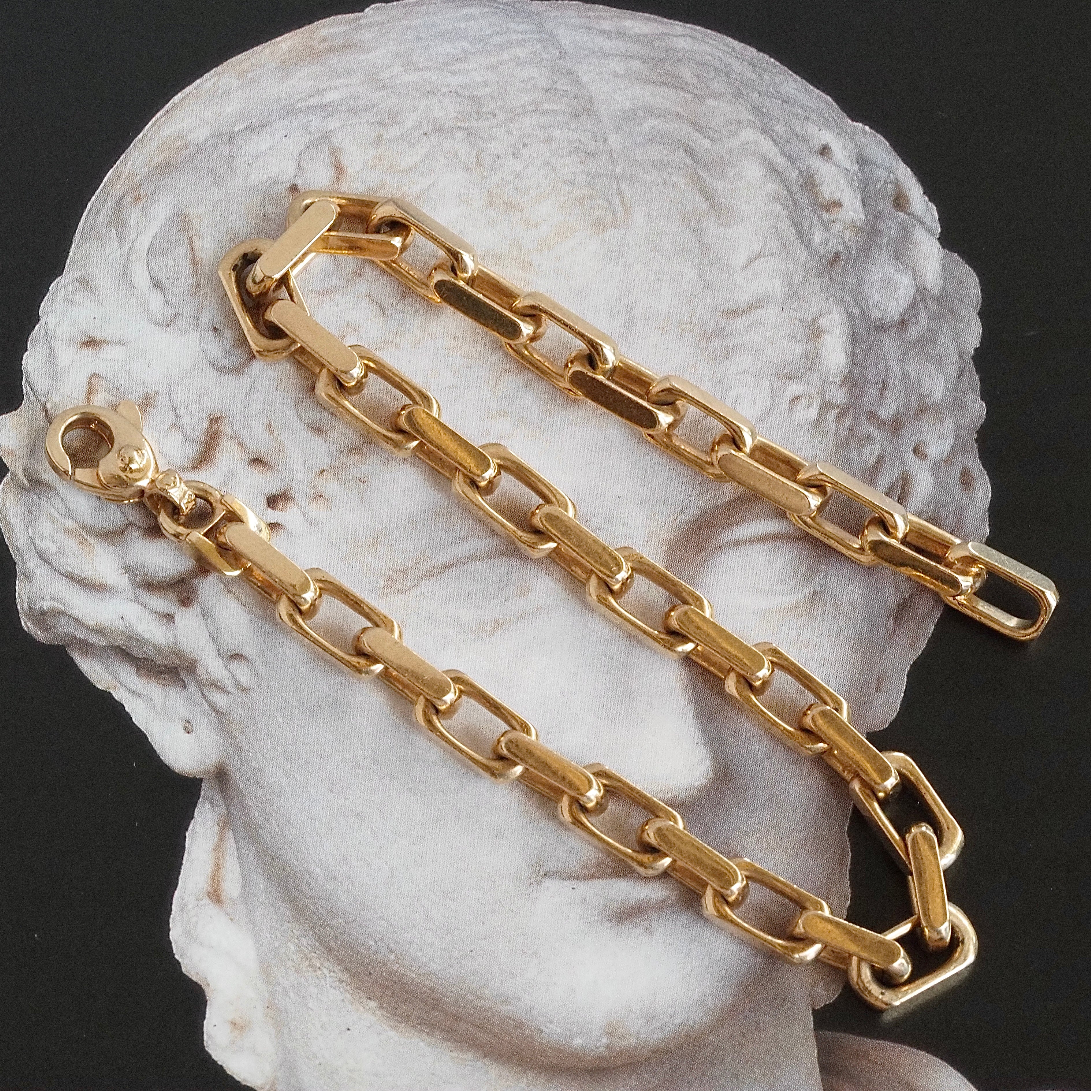 Vintage Solid Link 14k Gold Squared Oval Chain Bracelet