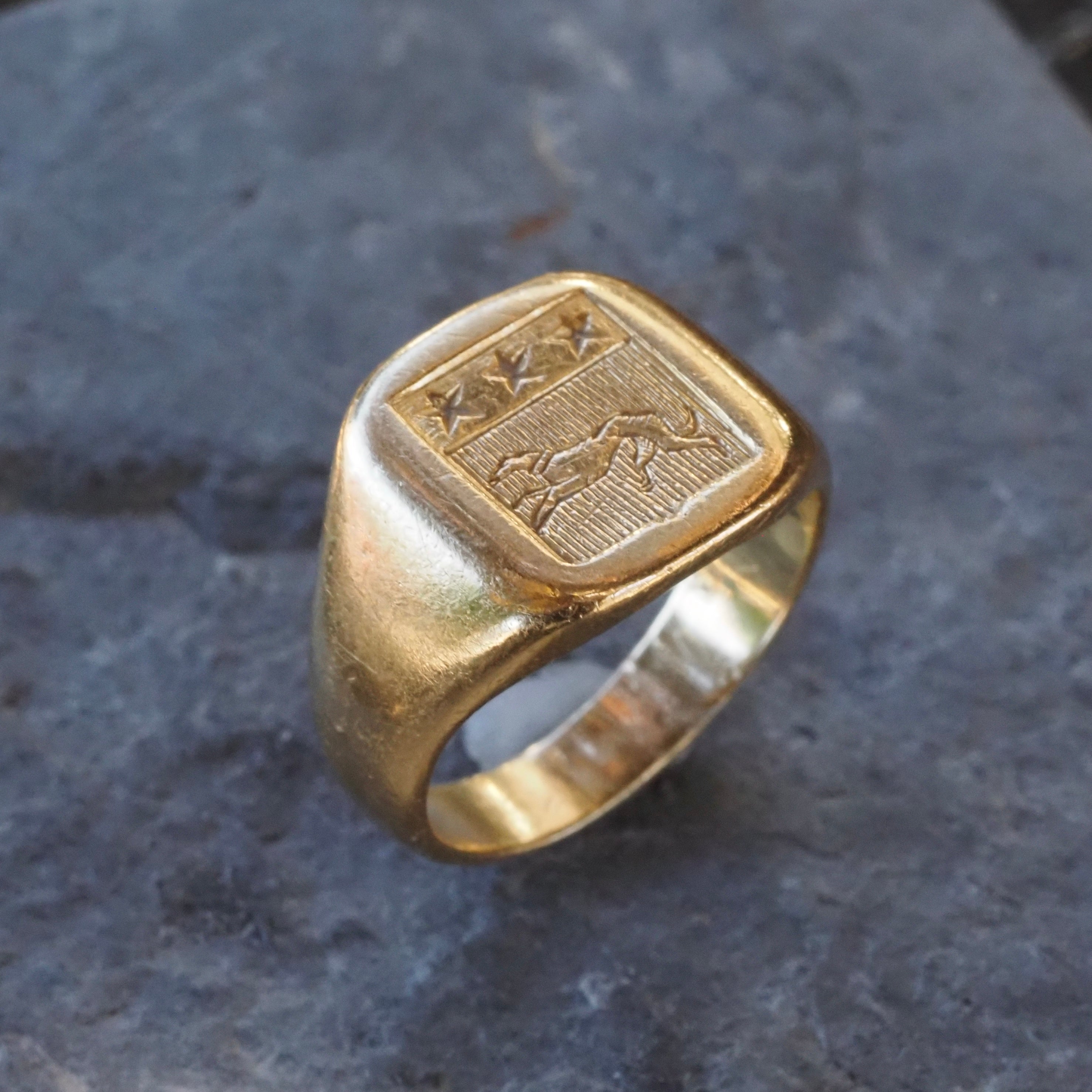 Vintage French 18K Gold Dog Signet Ring