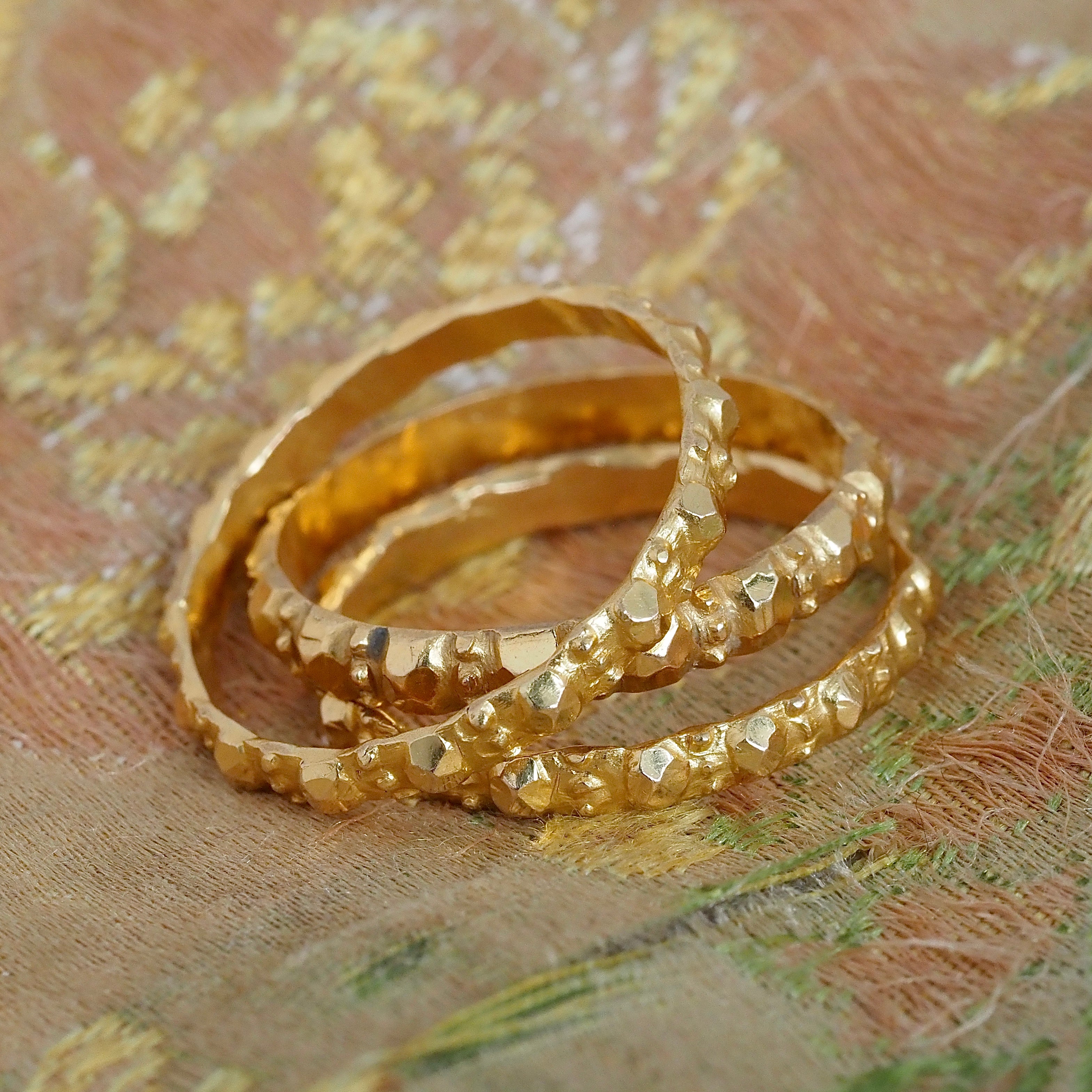 Set of Three Vintage 22k Gold Textured Stacking Rings