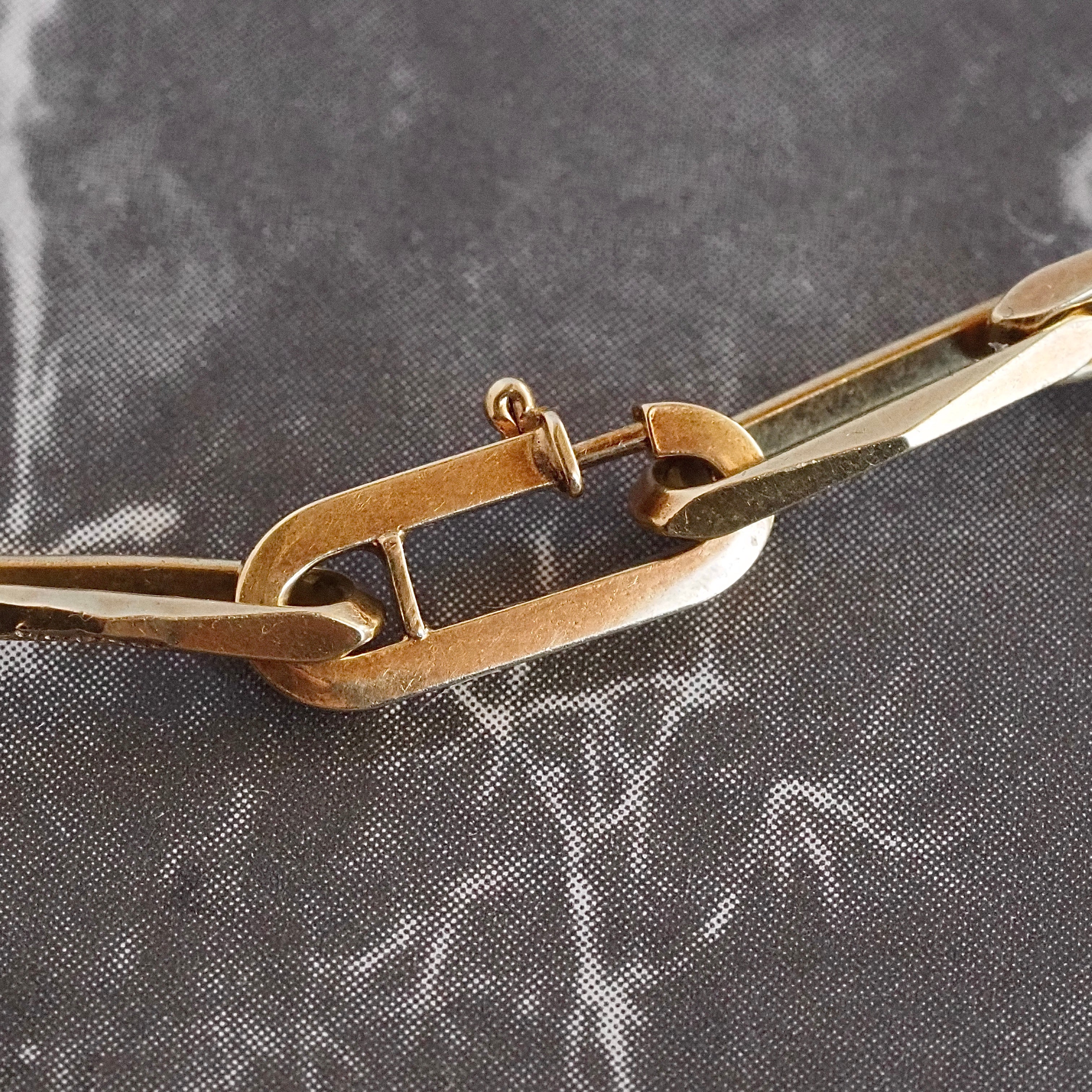 Vintage Dutch 14k Gold Solid Faceted Paperclip Chain Bracelet