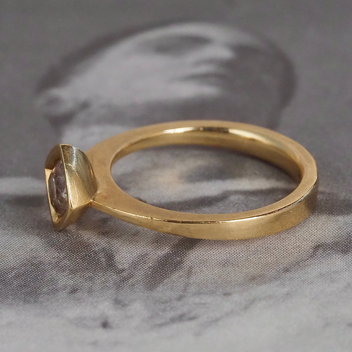 Light Brown Peruzzi Cut Diamond 18k Gold Engagement Ring