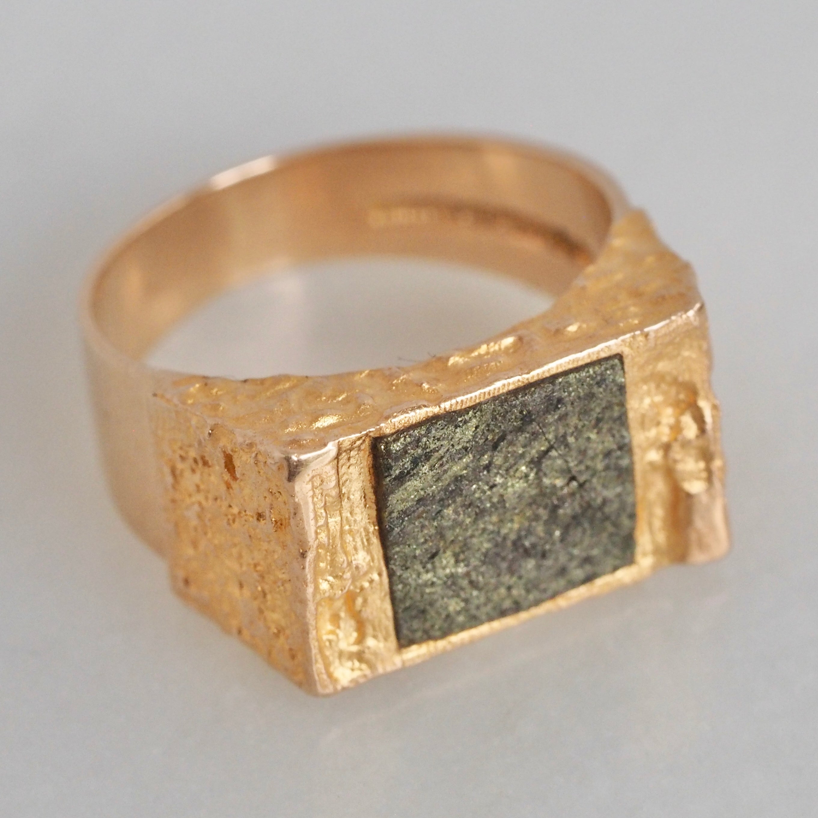 Vintage Modernist Pyrite and 14k Gold Ring by Björn Weckström for Lapponia