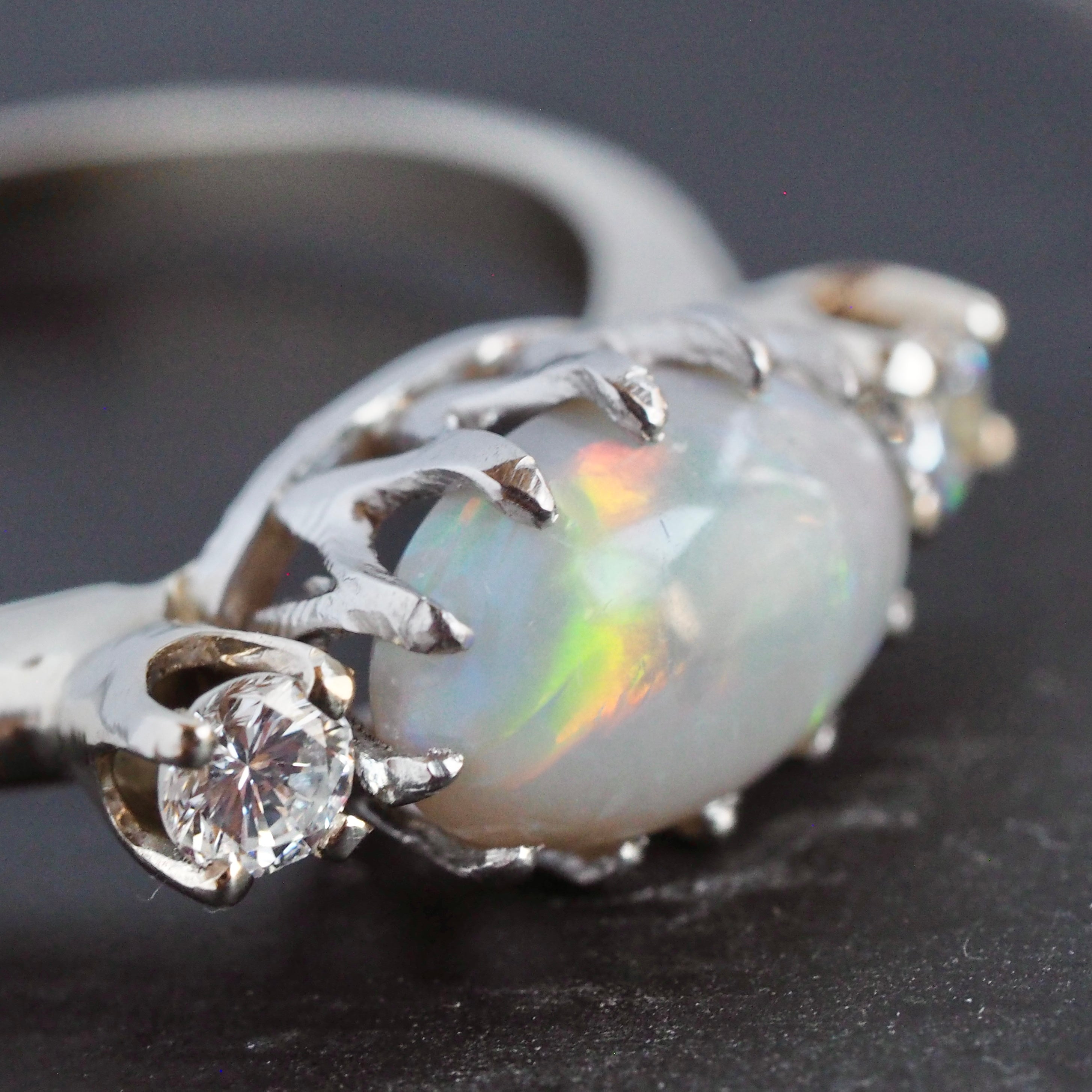 Vintage 14k White Gold Opal and Diamond Ring