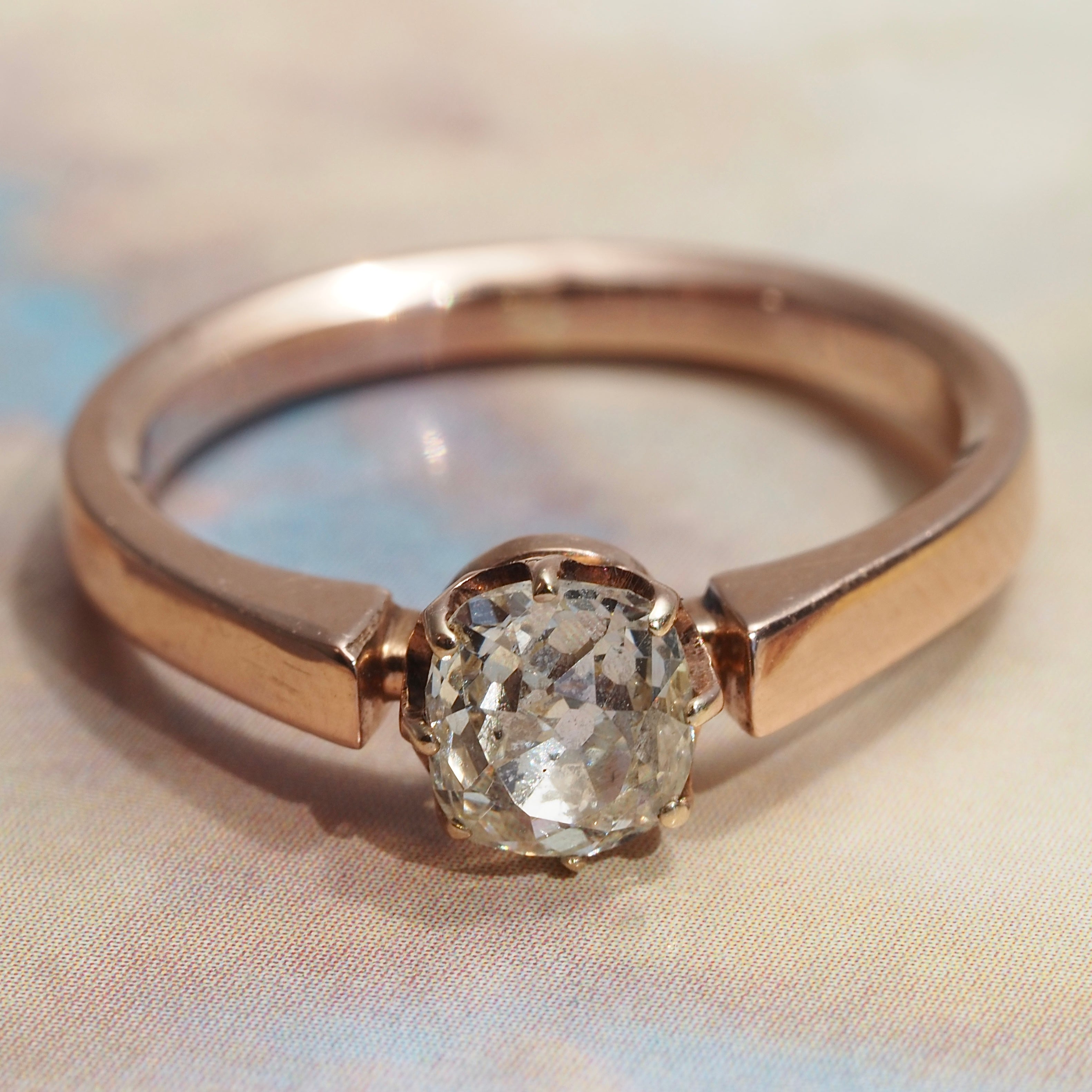 Antique Victorian Old Mine Cut Diamond 14k Gold Solitaire Engagement Ring
