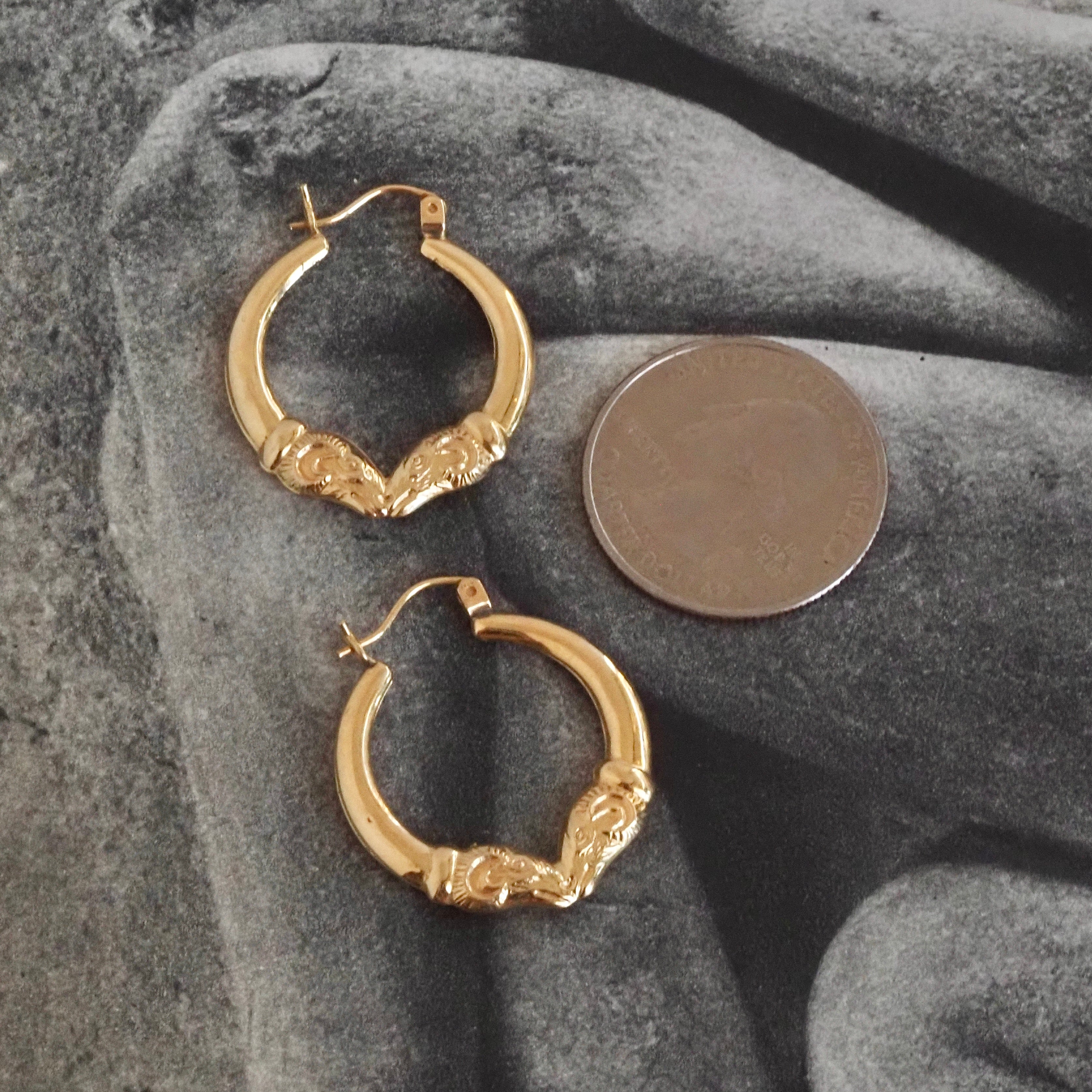 Vintage Medium Ram 14k Gold Hoops