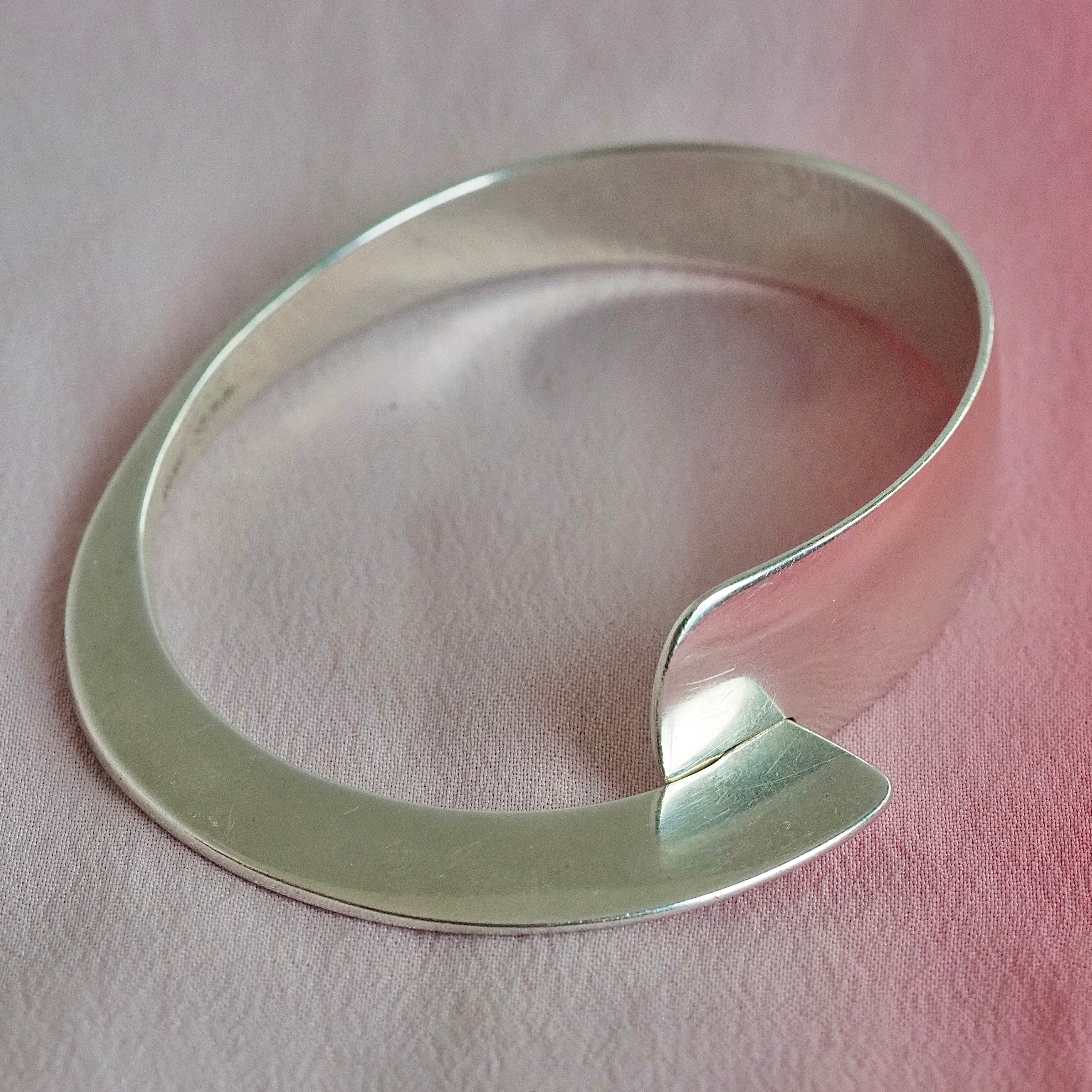 Modernist Sterling Silver Bangle Hook Clasp Bracelet