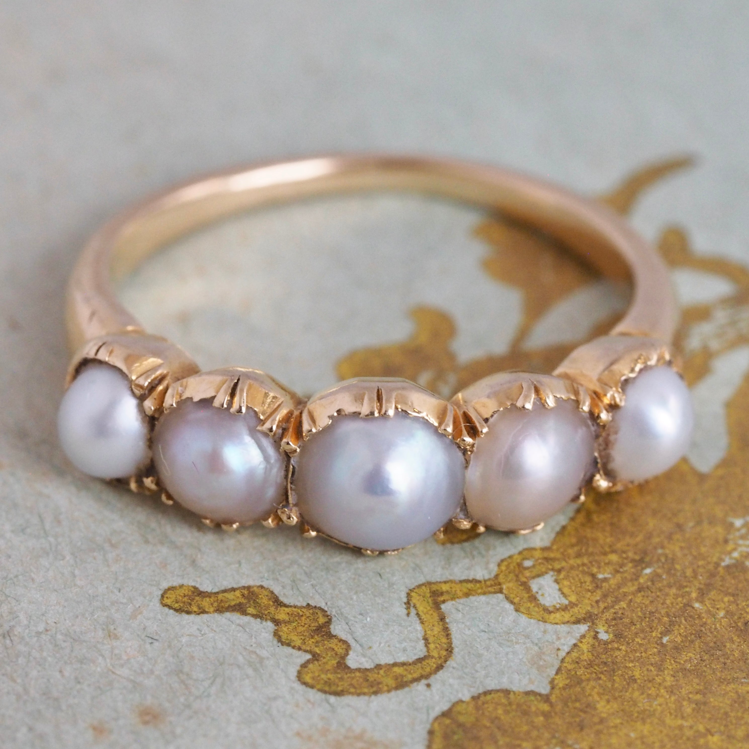 Antique Georgian 15k Gold Half Hoop Natural Pearl Ring