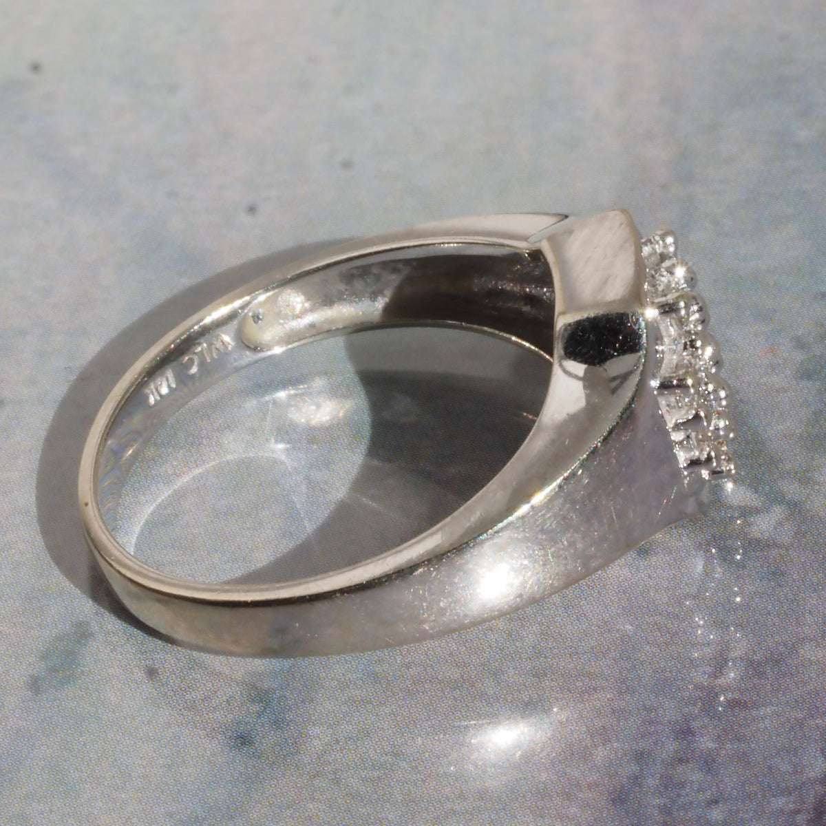 Vintage Squared Diamond 14k White Gold Signet Ring