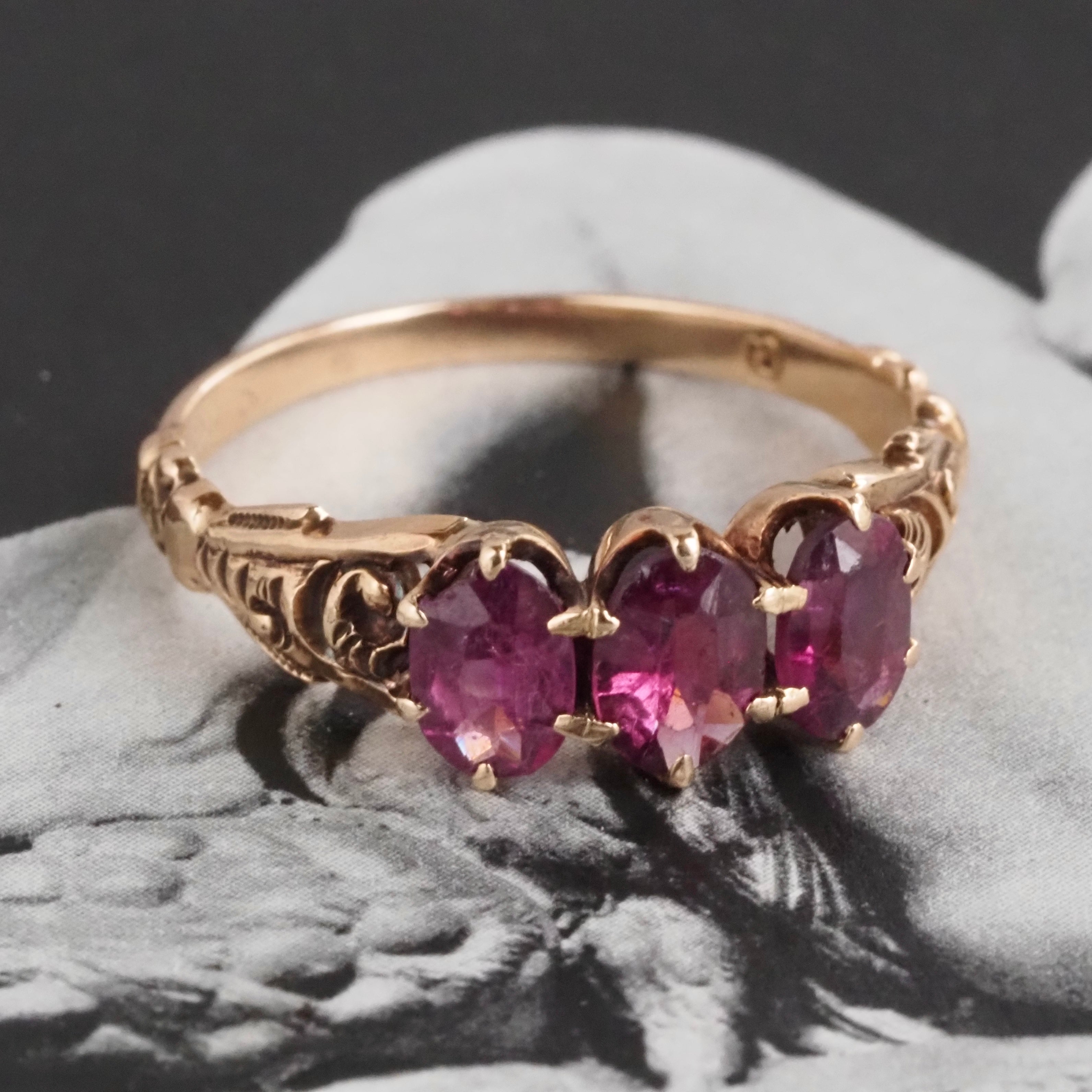 Antique Victorian Rubellite Tourmaline Trilogy 10k Gold Ring