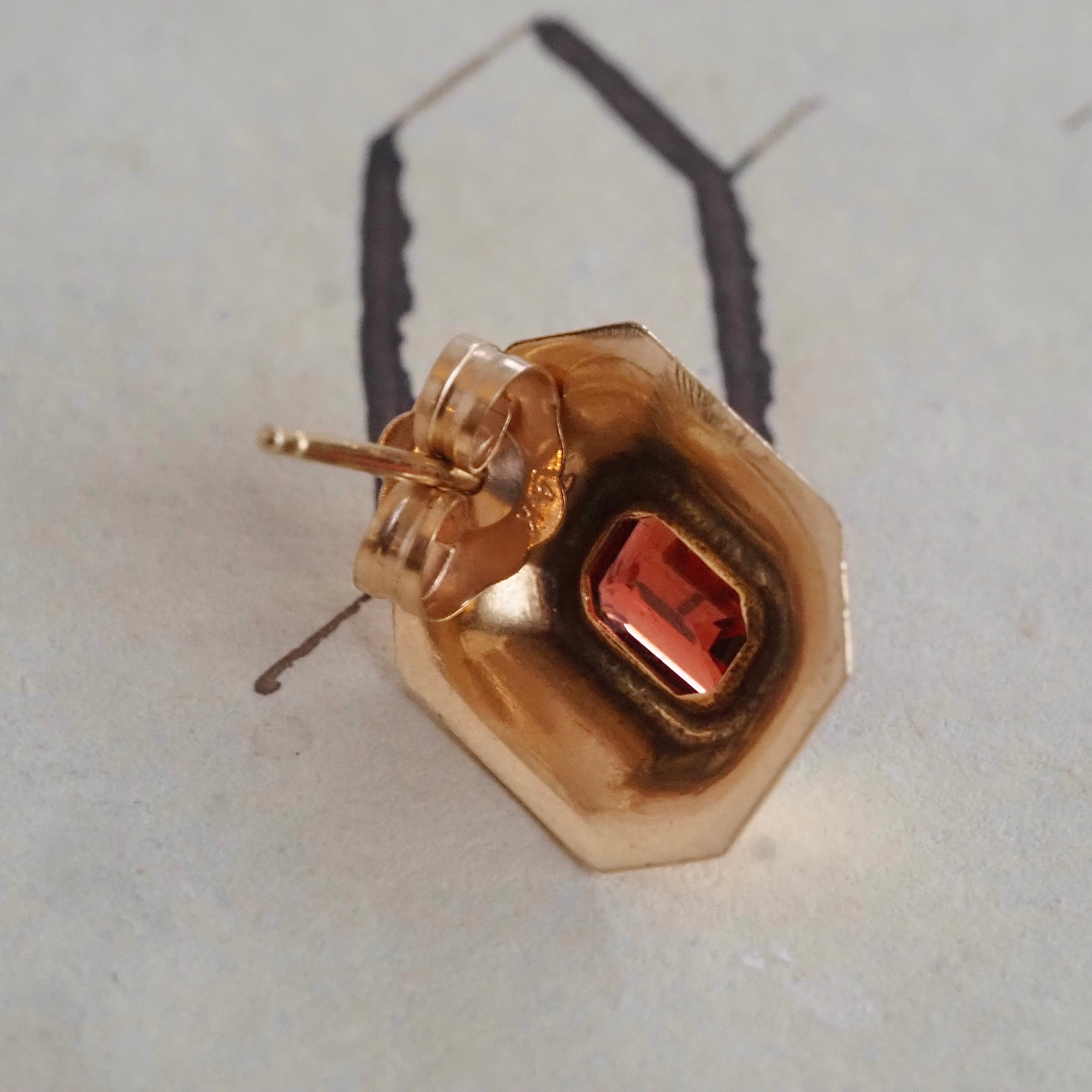 Vintage Bezel Set Garnet 14k Gold Studs