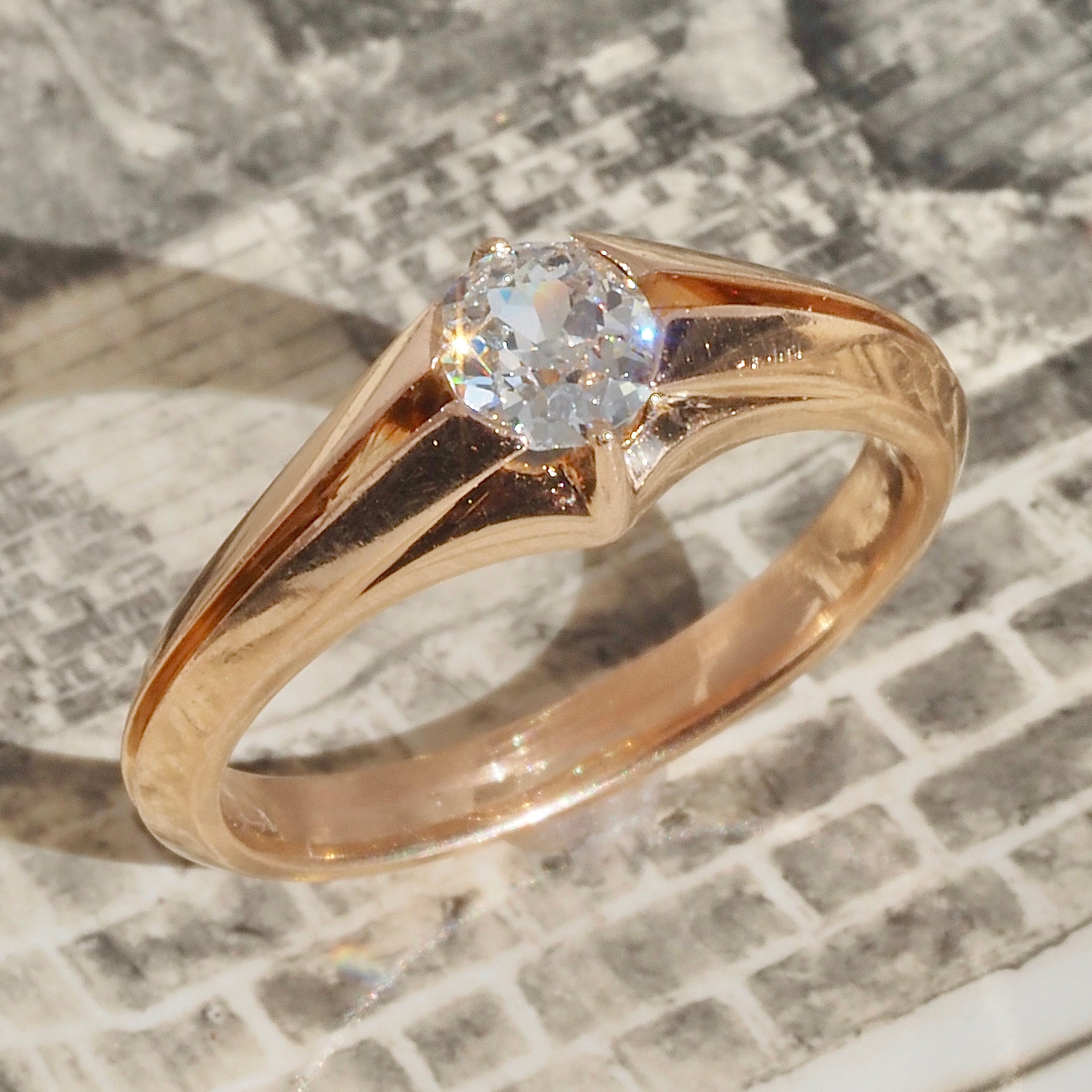 Antique Art Nouveau Old Mine Cut Diamond 18k Gold Engagement Ring