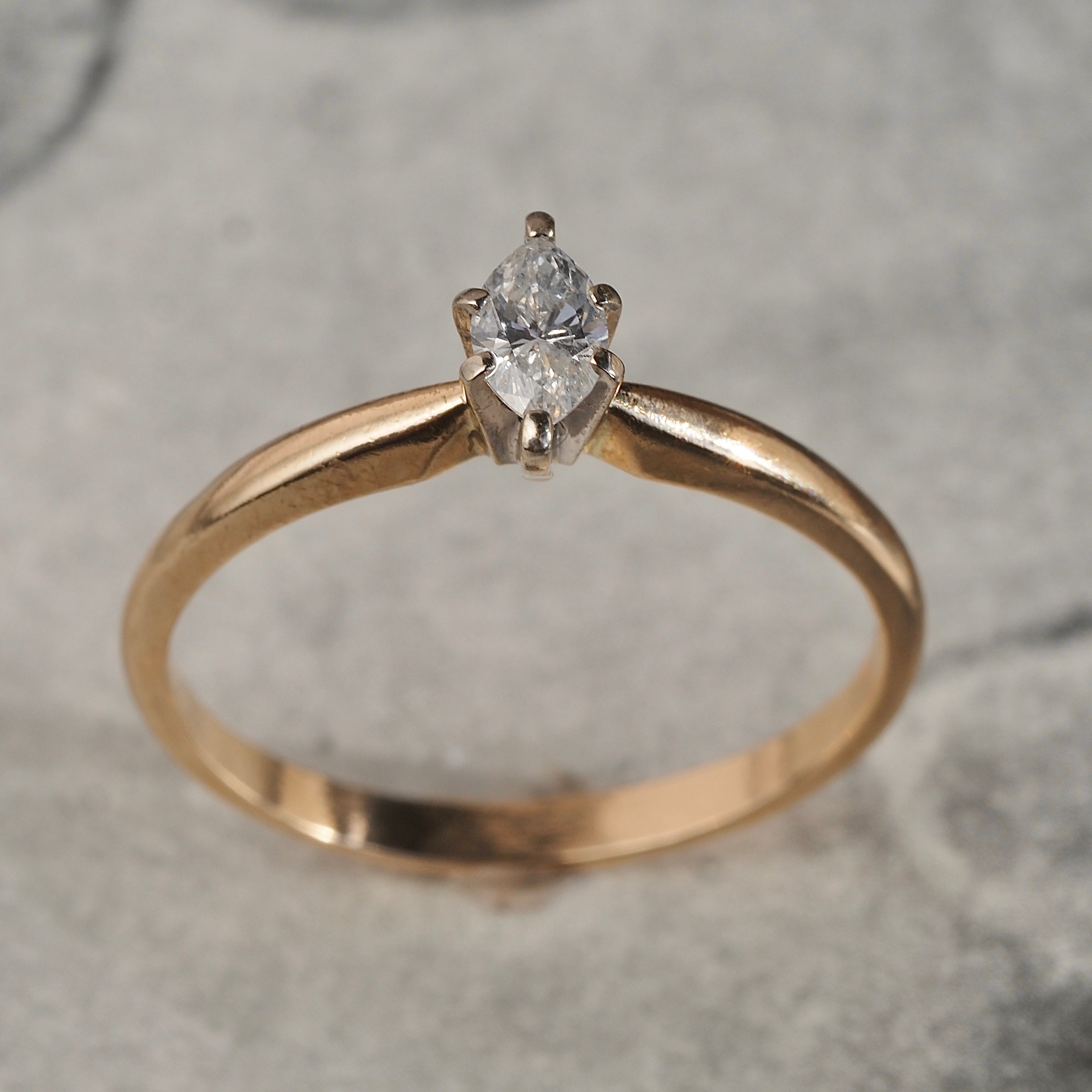 Vintage Marquise Diamond 14k Gold Engagement Ring