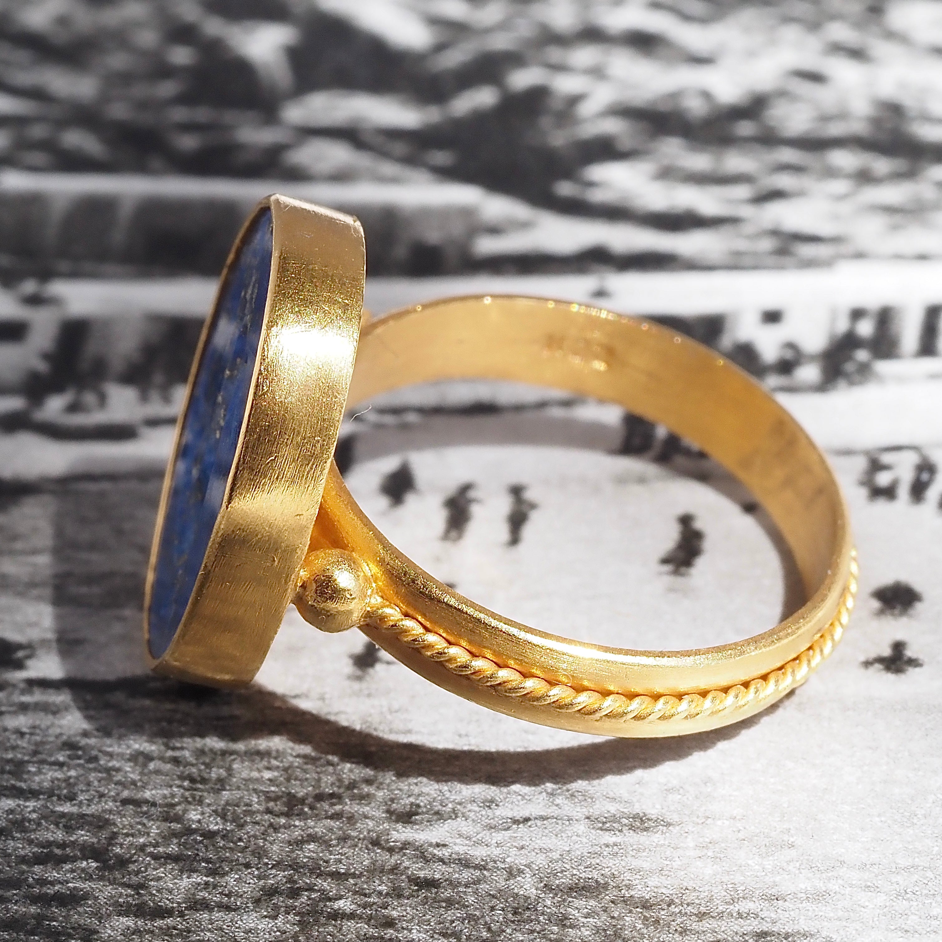 Vintage 22k Gold Lapis Goat Intaglio Ring