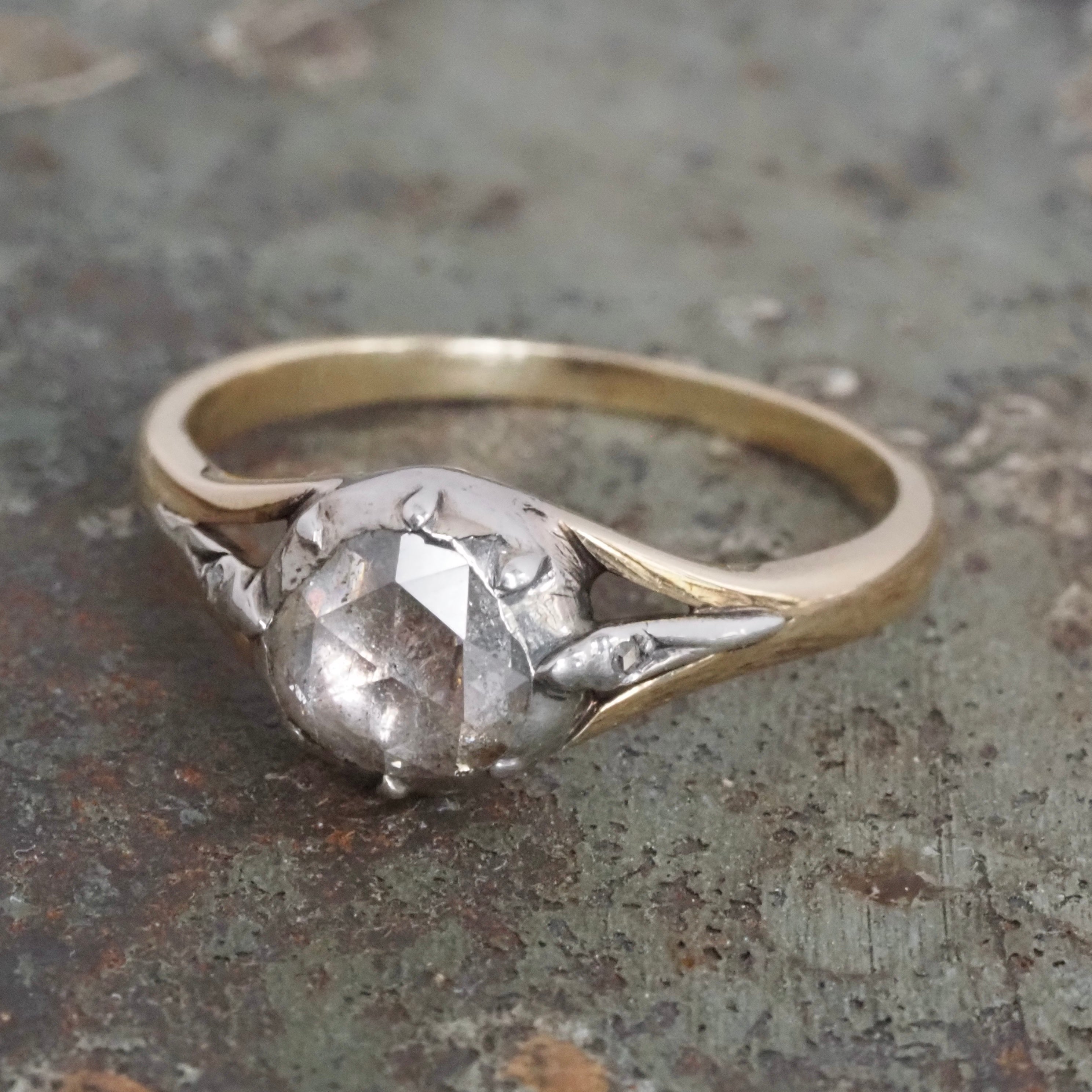 Antique Georgian Dutch Rose Cut Diamond 14k Gold and Silver Engagement Ring