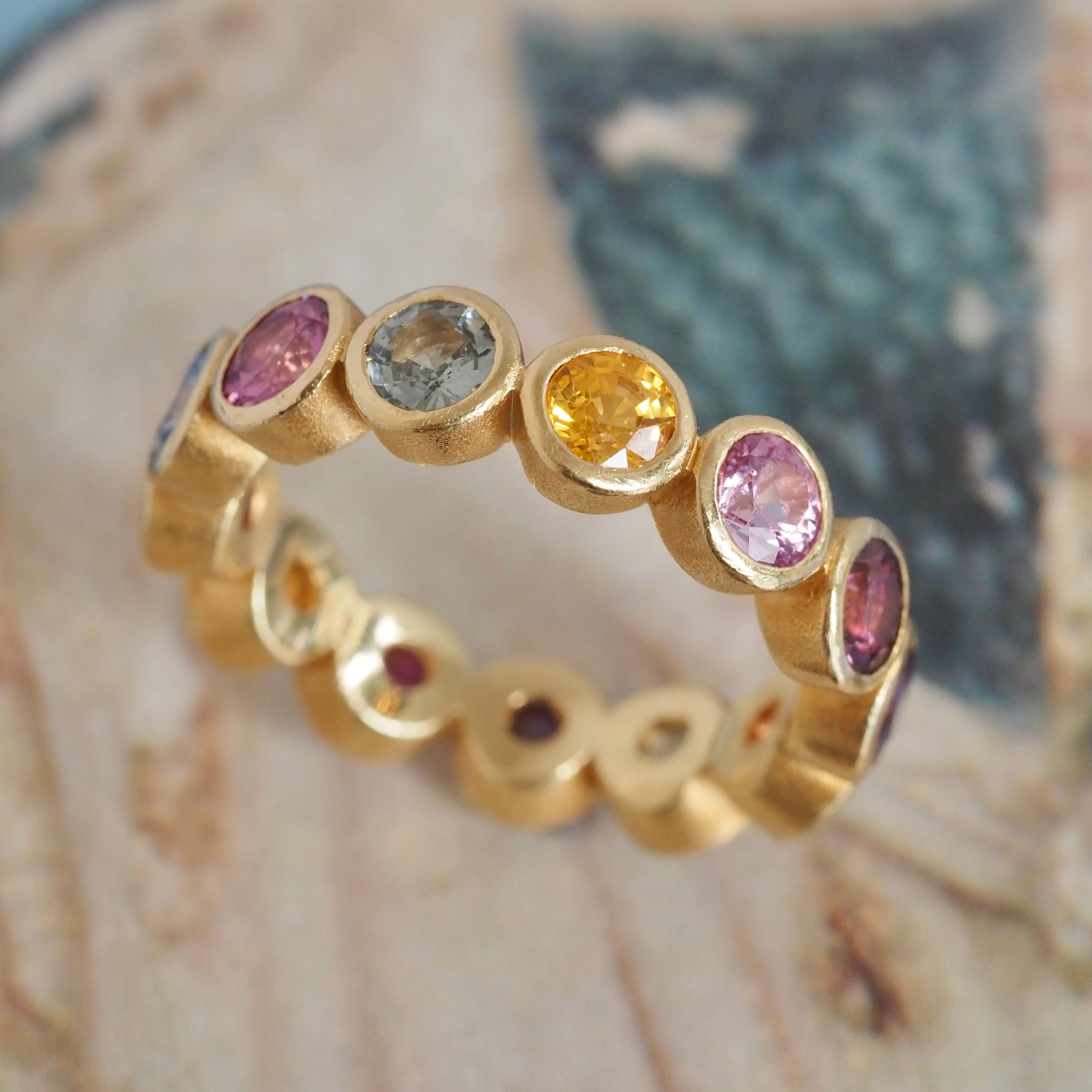 Multicolored Sapphire Eternity 18k Gold Ring