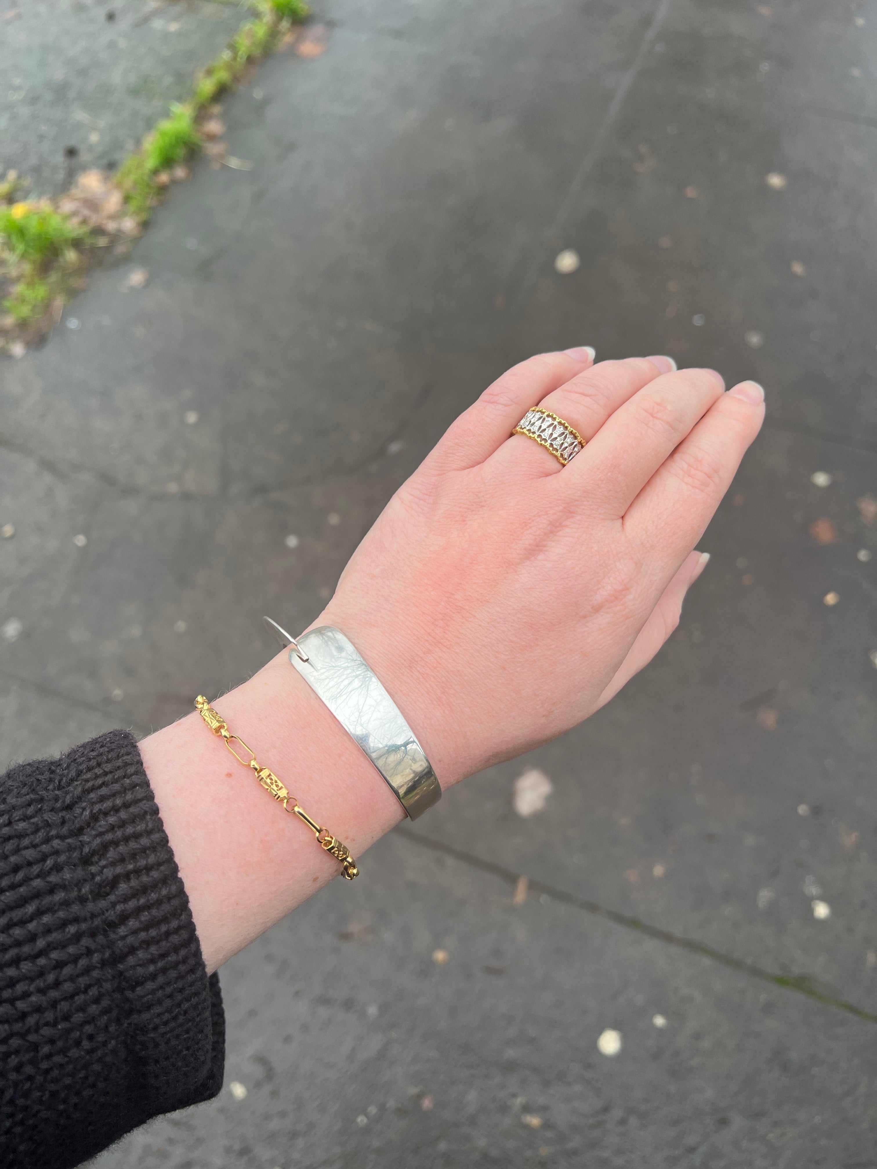 Modernist Sterling Silver Bangle Hook Clasp Bracelet