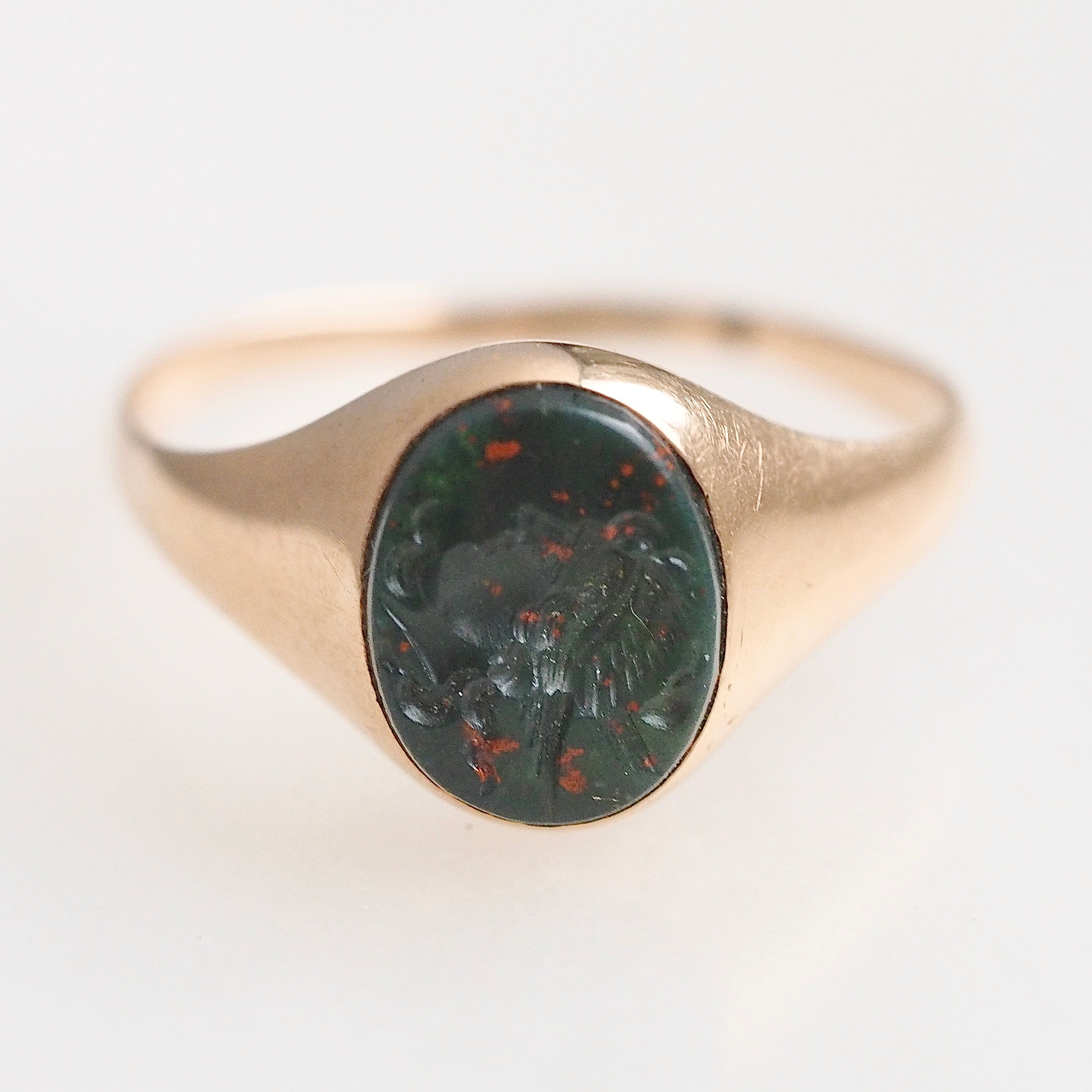 Antique 10k Gold Bloodstone Hermes/Mercury Intaglio Signet Ring