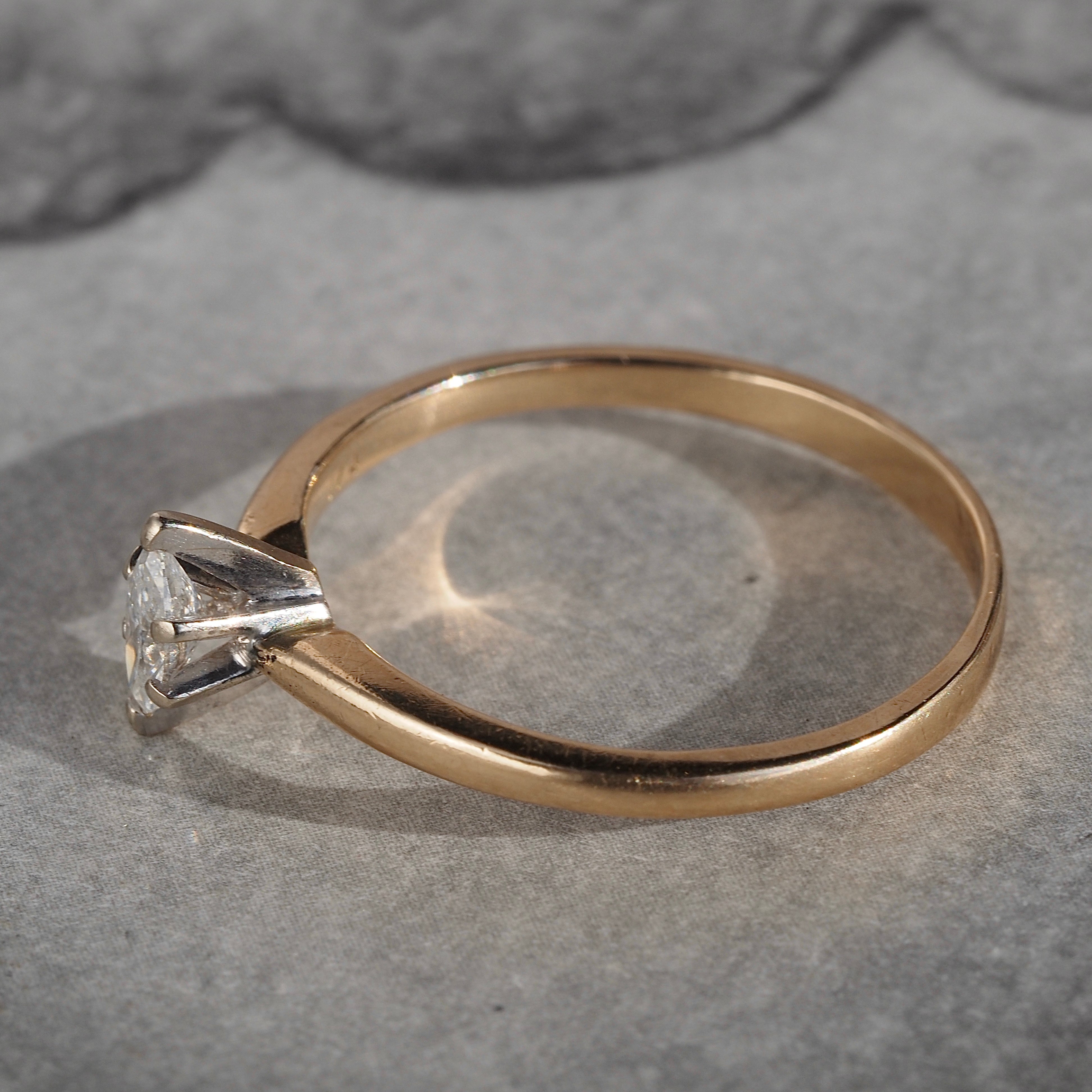 Vintage Marquise Diamond 14k Gold Engagement Ring