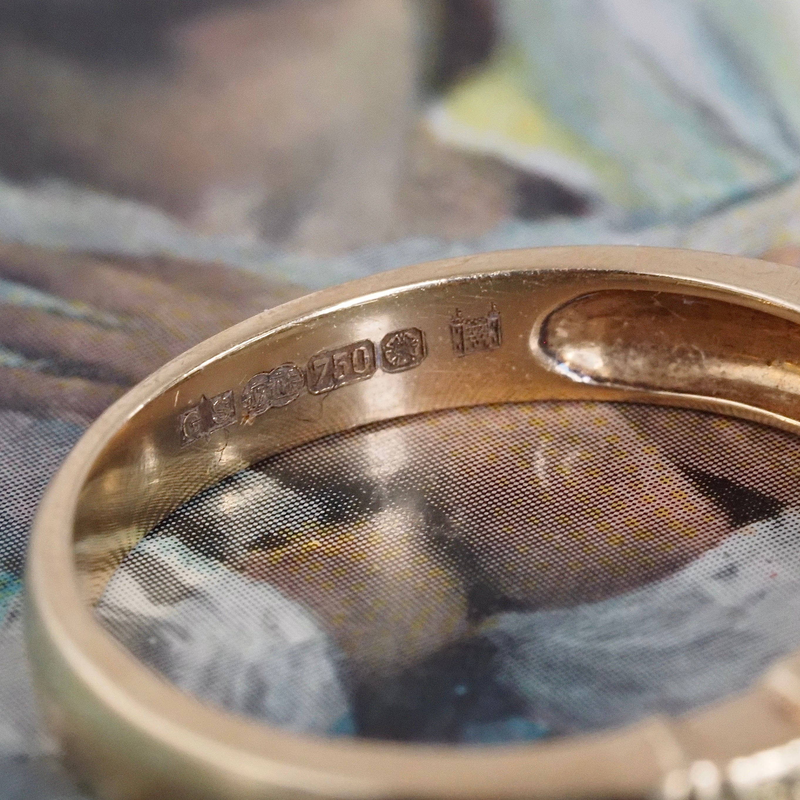 Vintage English Diamond Trilogy 18k Gold Castle Ring