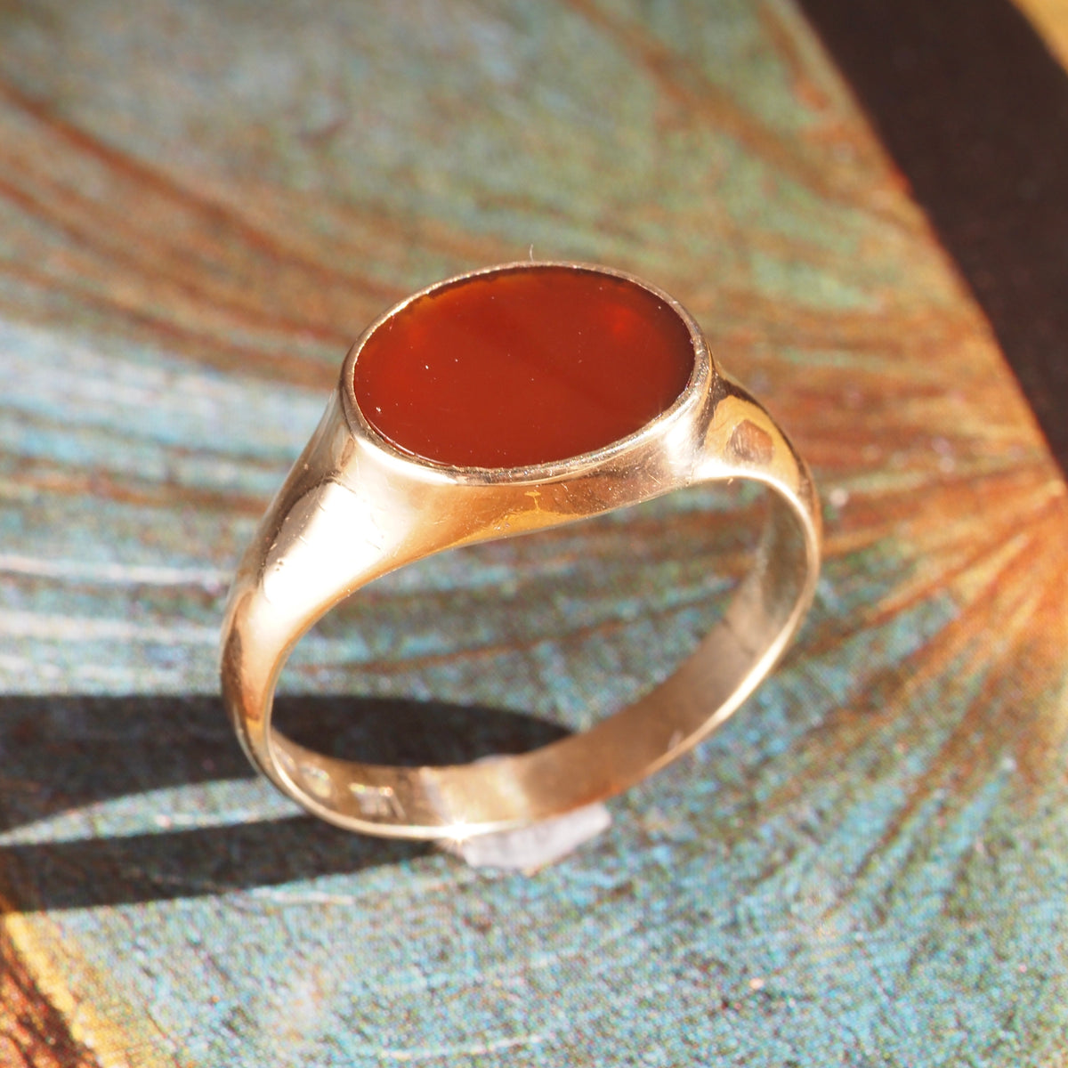 Antique c.1920 Swedish Carnelian 18k Gold Signet Ring
