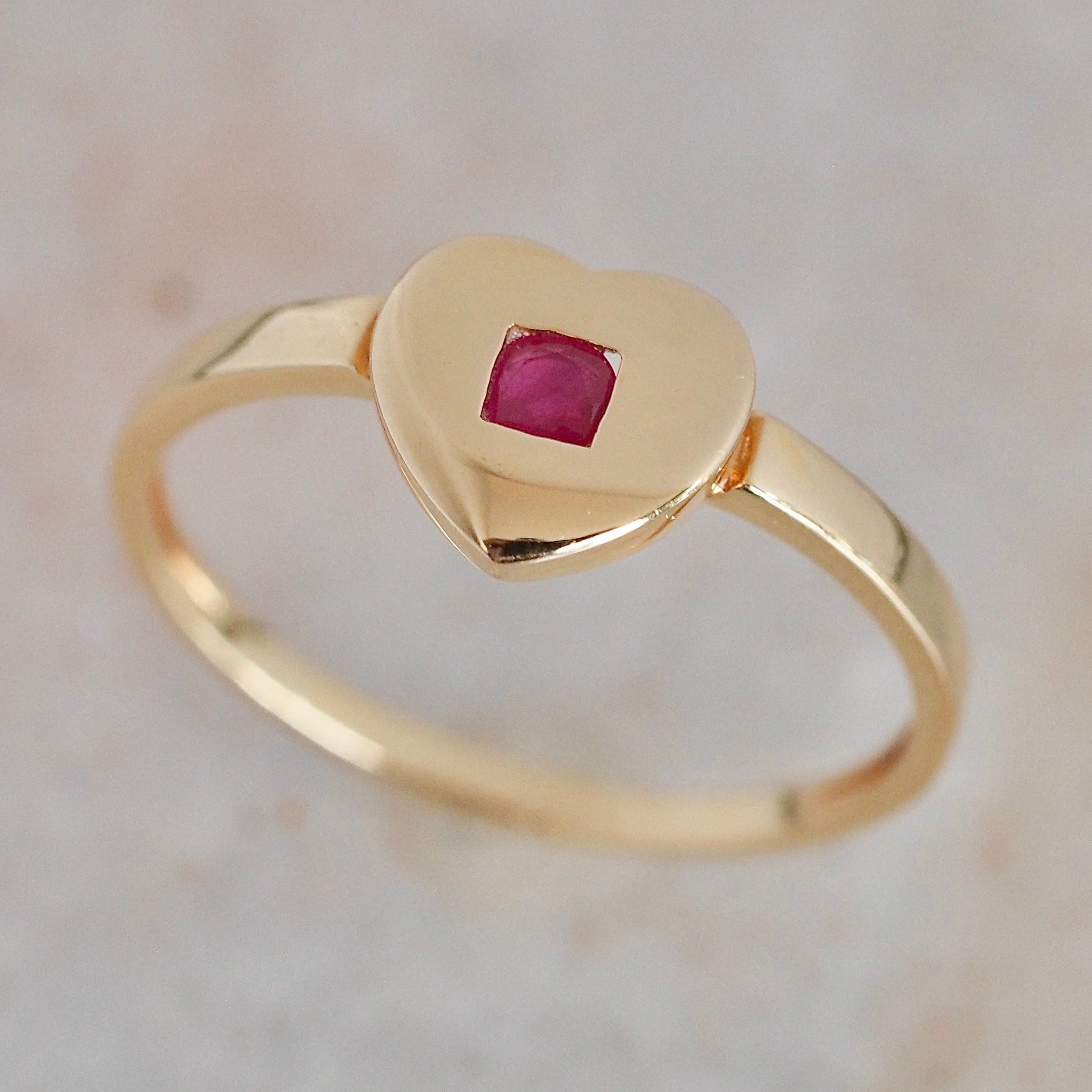 Vintage French 18k Gold Natural Ruby Heart Ring