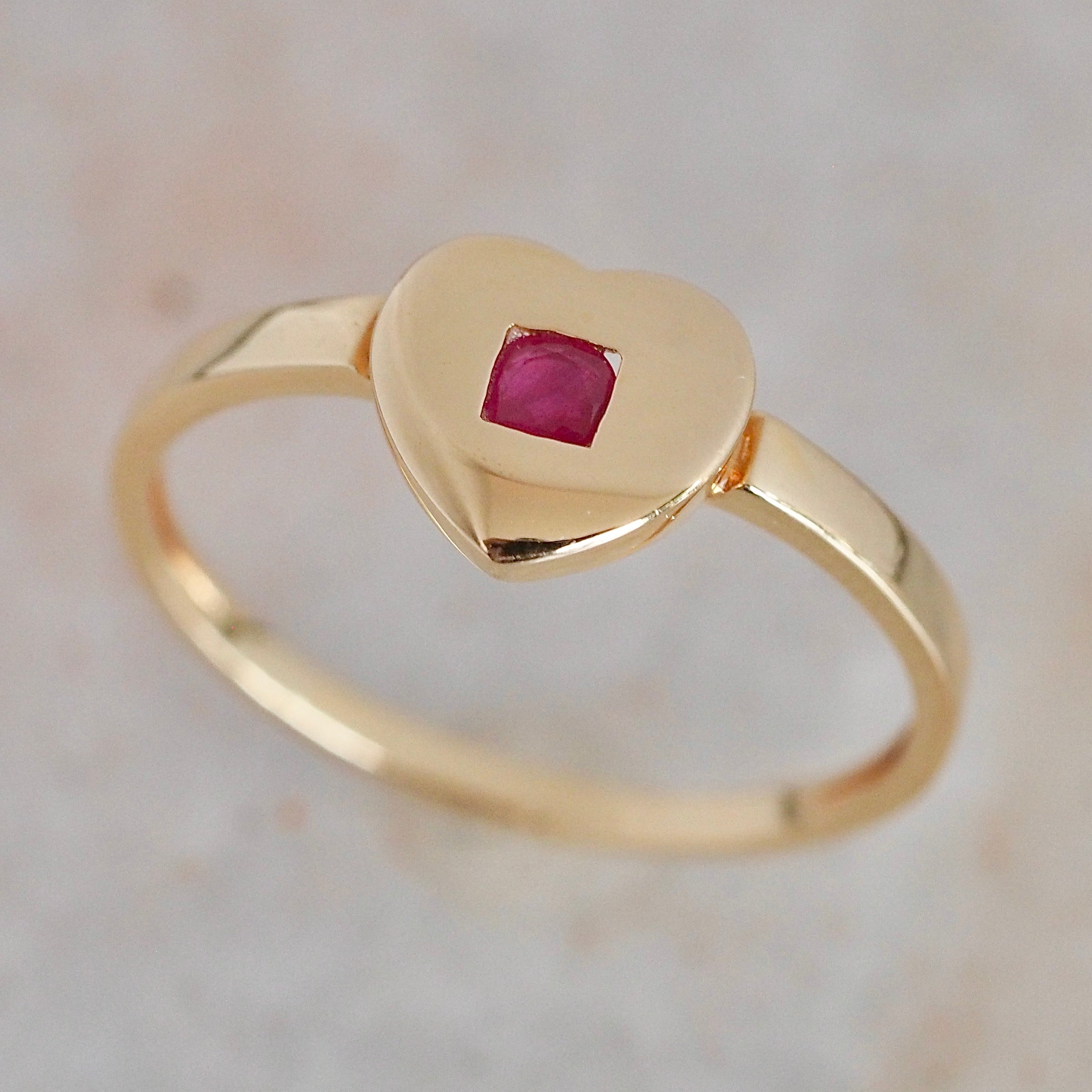 Vintage French 18k Gold Natural Ruby Heart Ring