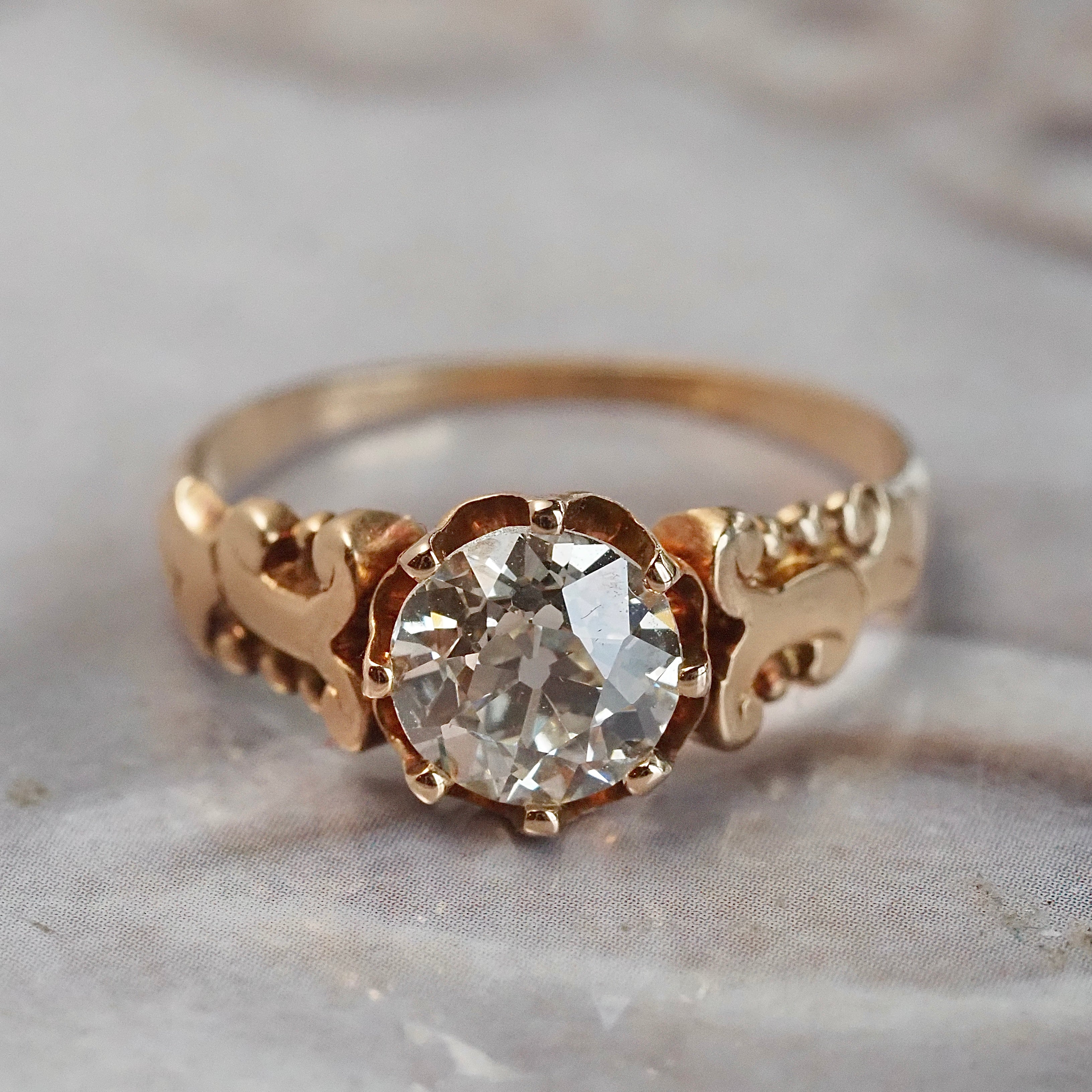 Antique Victorian 1.23ct Old European Cut Diamond 14k Gold Engagement Ring