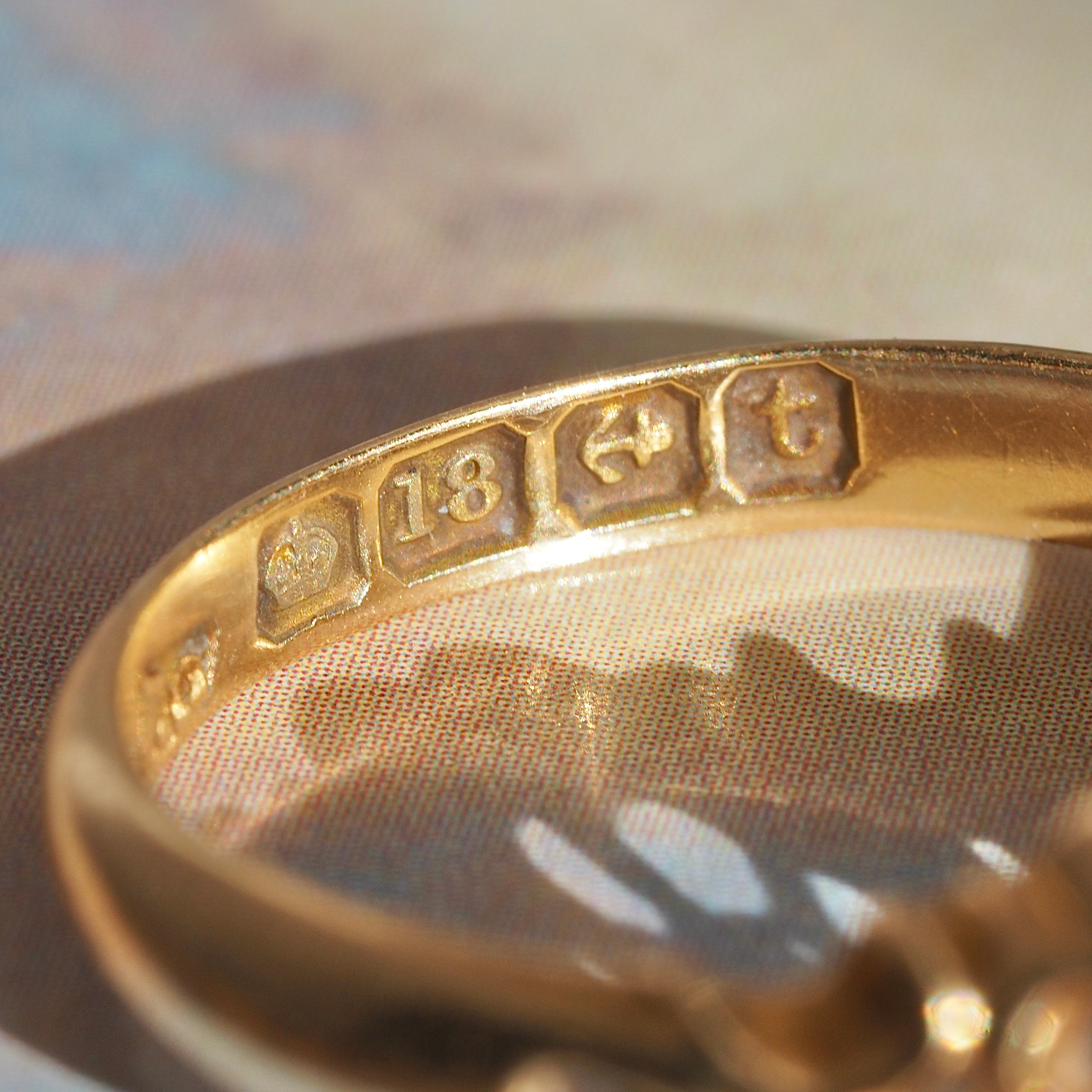 Antique English c. 1918 Old Mine Cut Diamond Belcher Set 18k Gold Engagement Ring