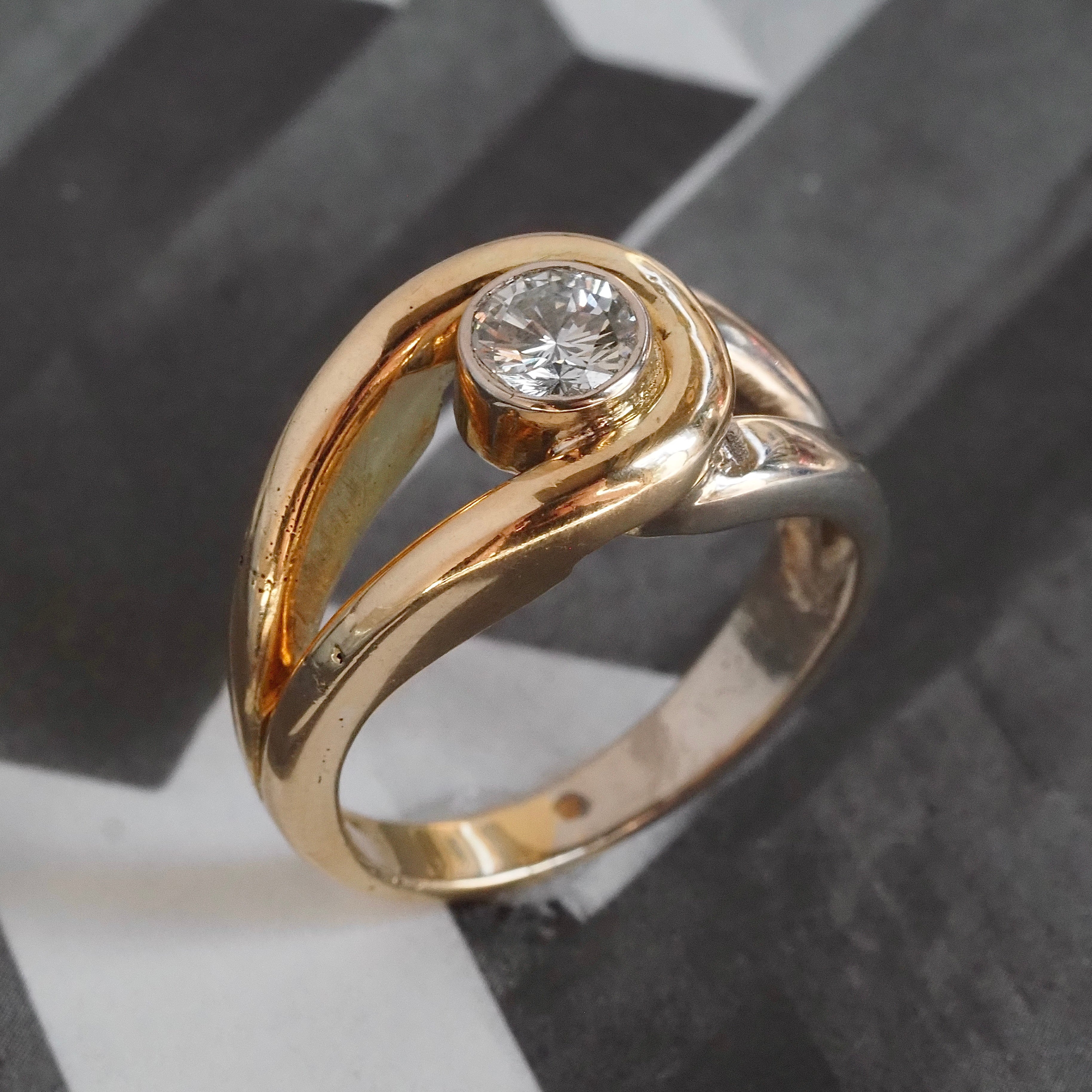 Vintage Diamond White and Yellow 14k Gold Knot Ring