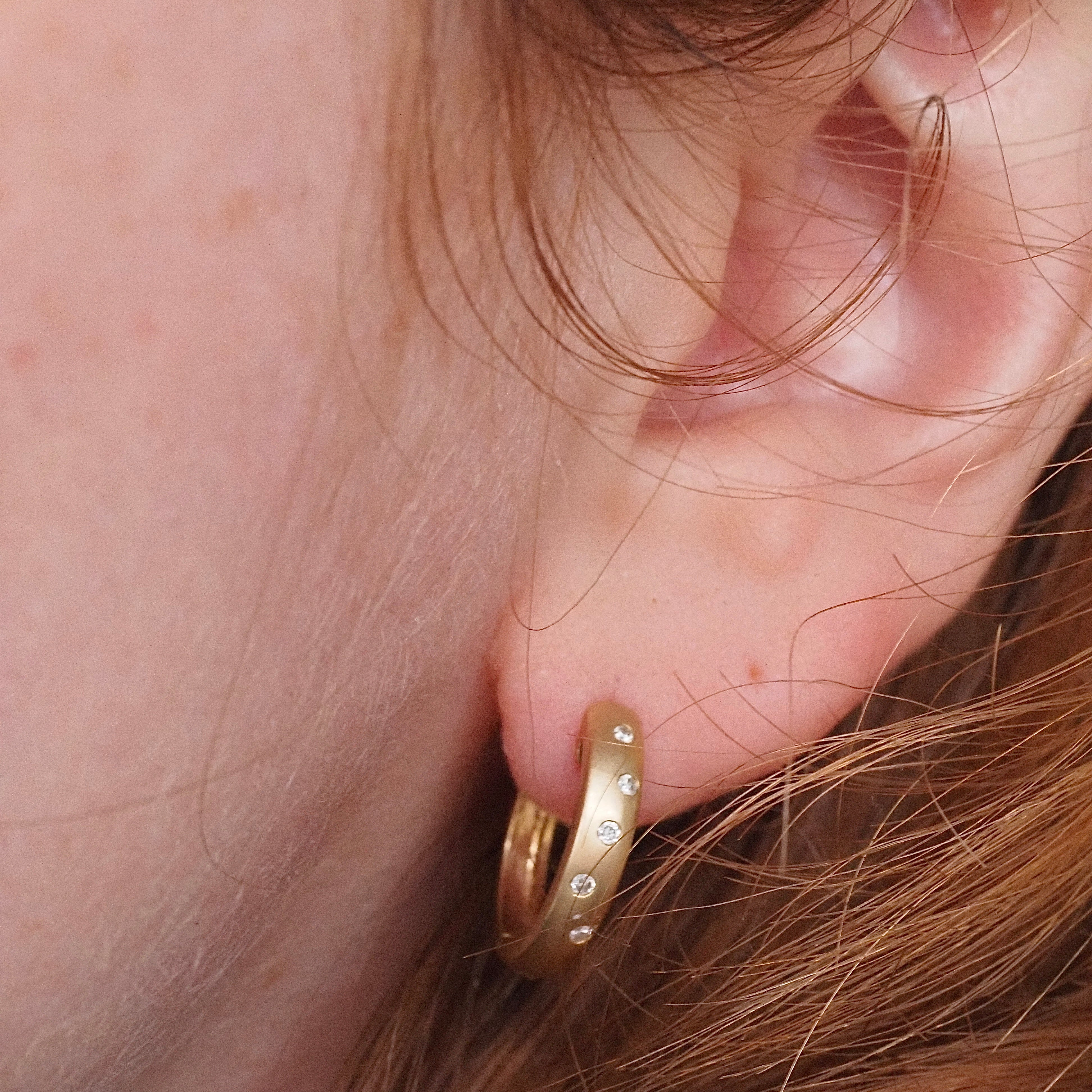 Vintage Diamond Huggie 14k Gold Hoops