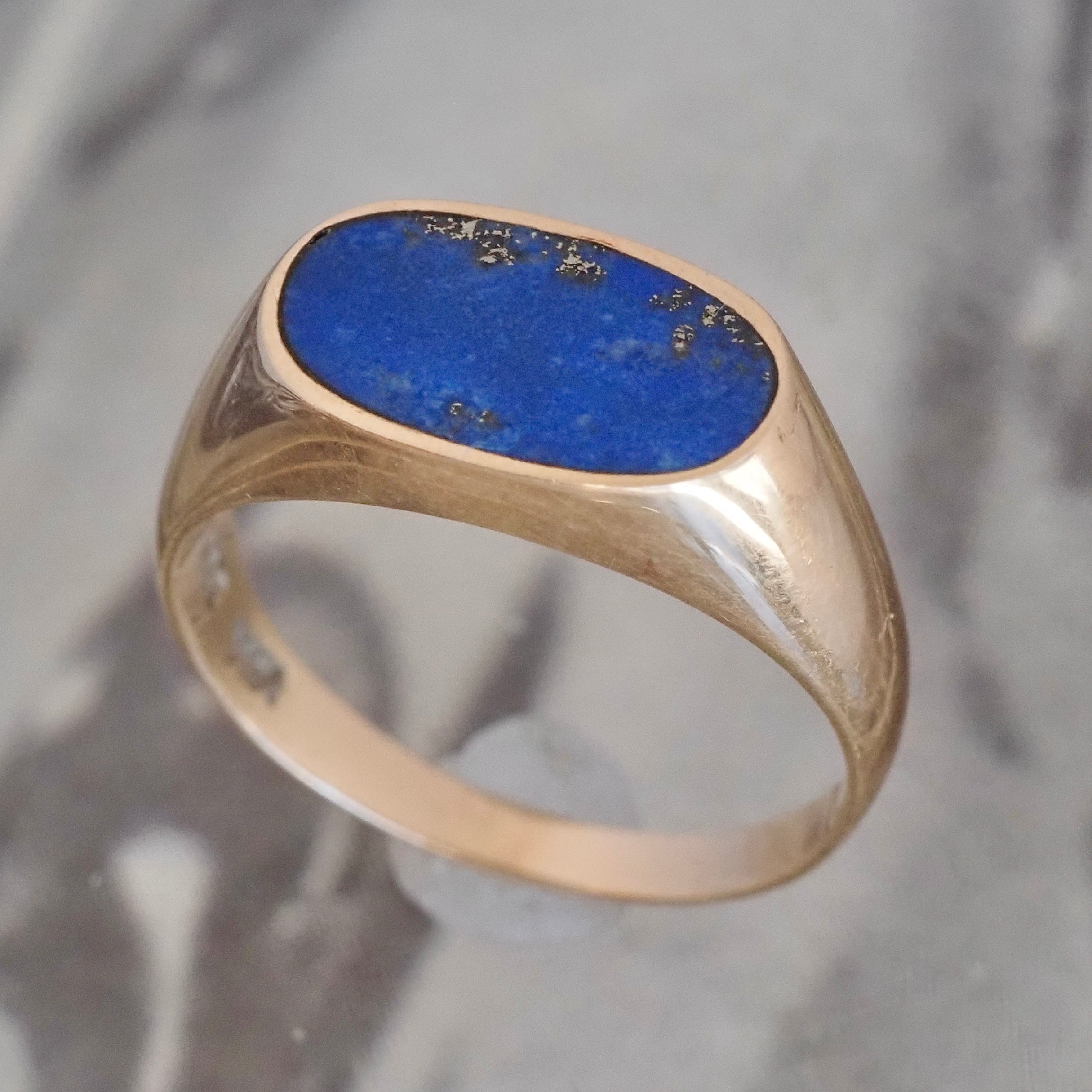 Vintage Modernist Lapis 14k Gold Signet Ring