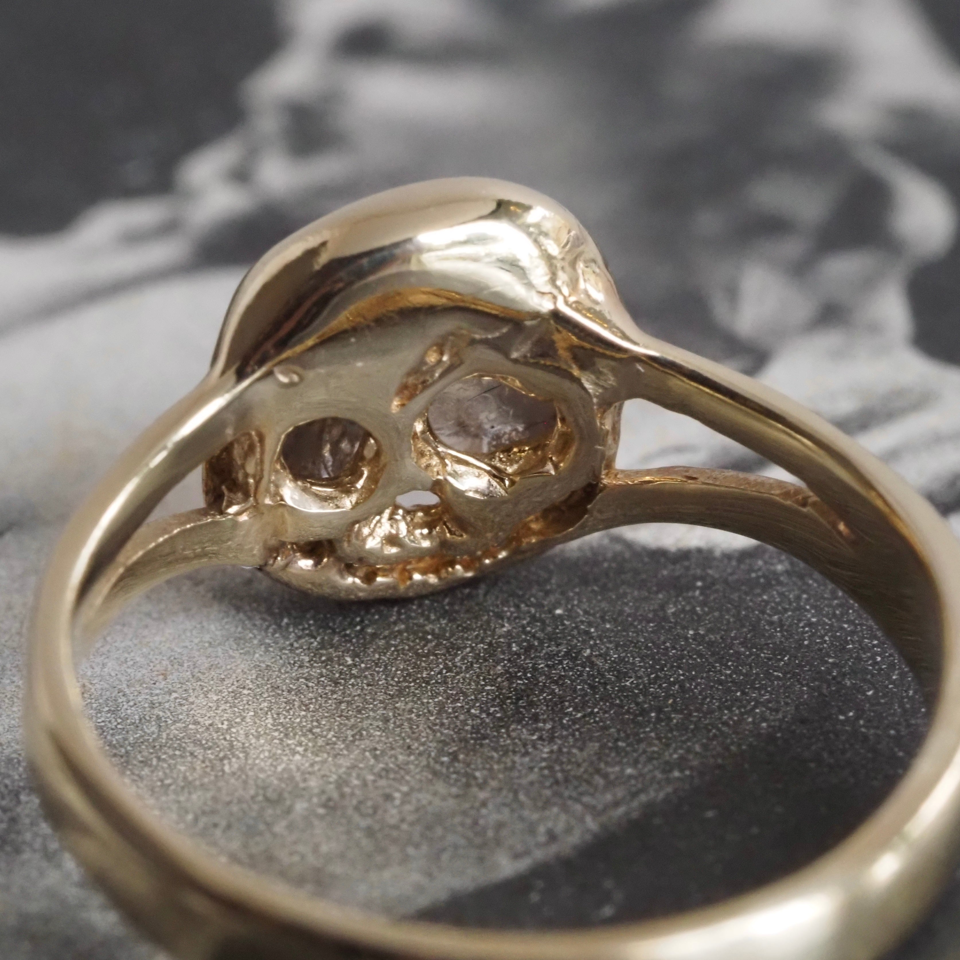 Rose Cut Diamond "Till Death" Skull 14k Gold Engagement Ring